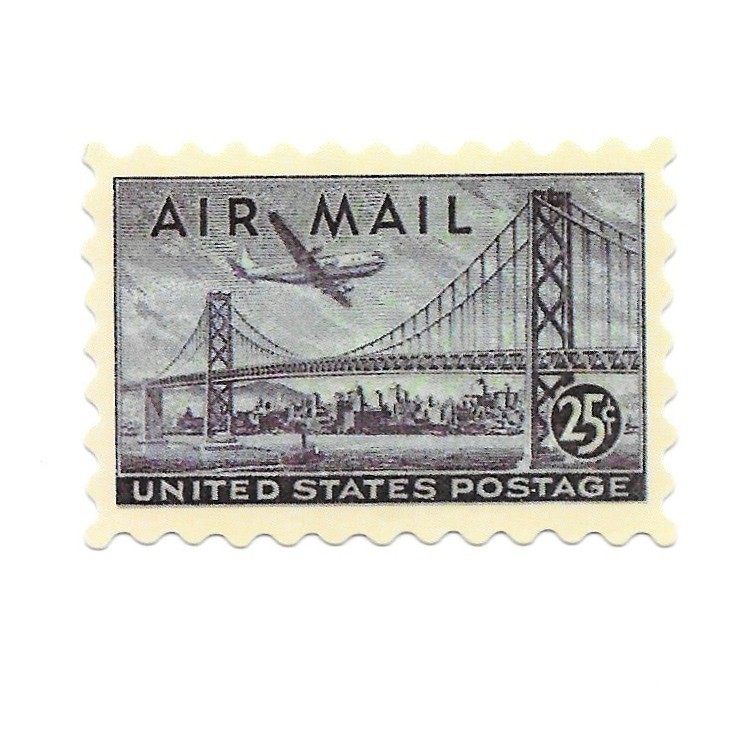 Vintage US Air Mail Stamp Sticker Boeing Stratocruiser Bay Bridge 25c Vinyl
