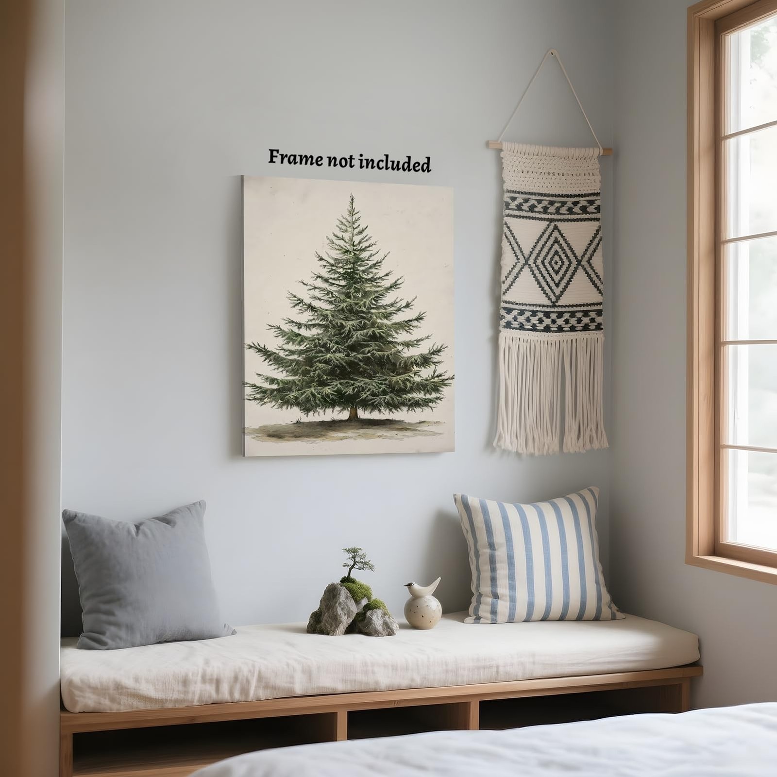 Yermidi Vintage Christmas Tree Wall Art Green Neutral Pine Tree Poster Rustic…