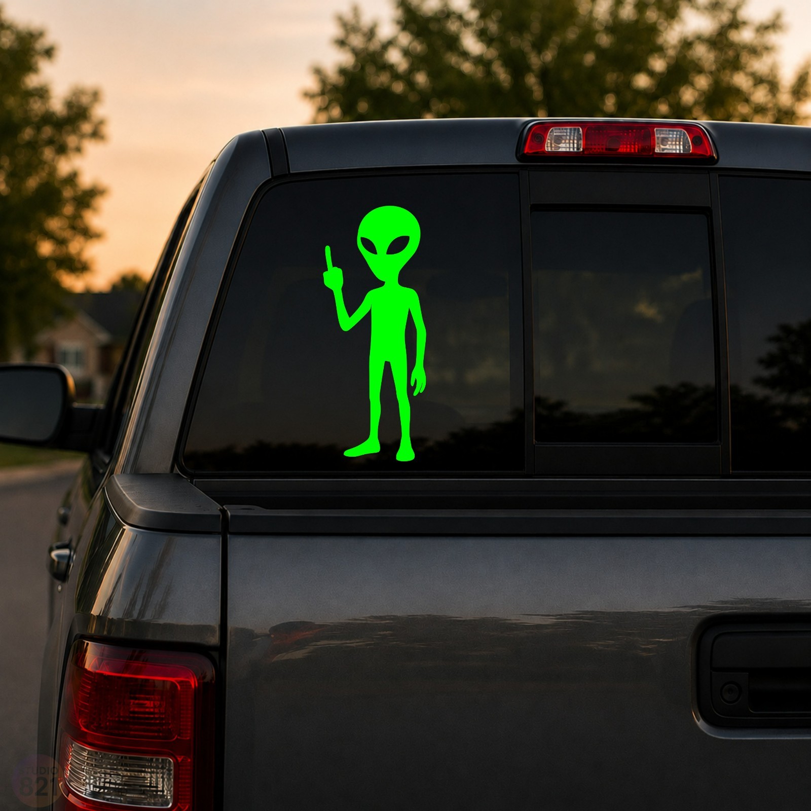 Alien Head Bird Sign Decal | UFO Area 51 Sticker | Car Truck Window Vinyl | Fun