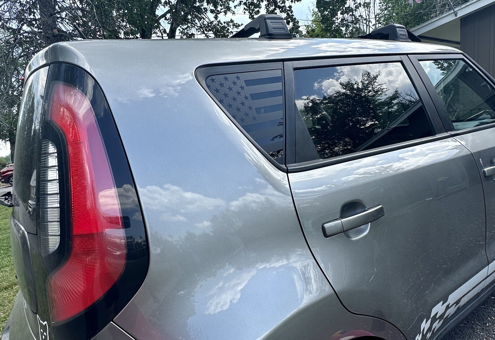 Pair of American flag quarter panel window decals Fit any 2014-2019 Kia Soul