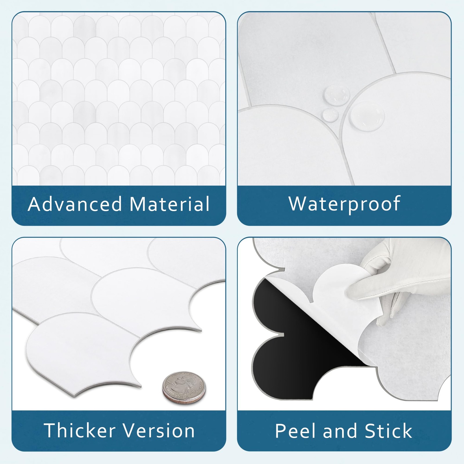 10-Sheet Fish Scale Peel and Stick Backsplash Tile, 11.4" x 10.9" Stone Comp…