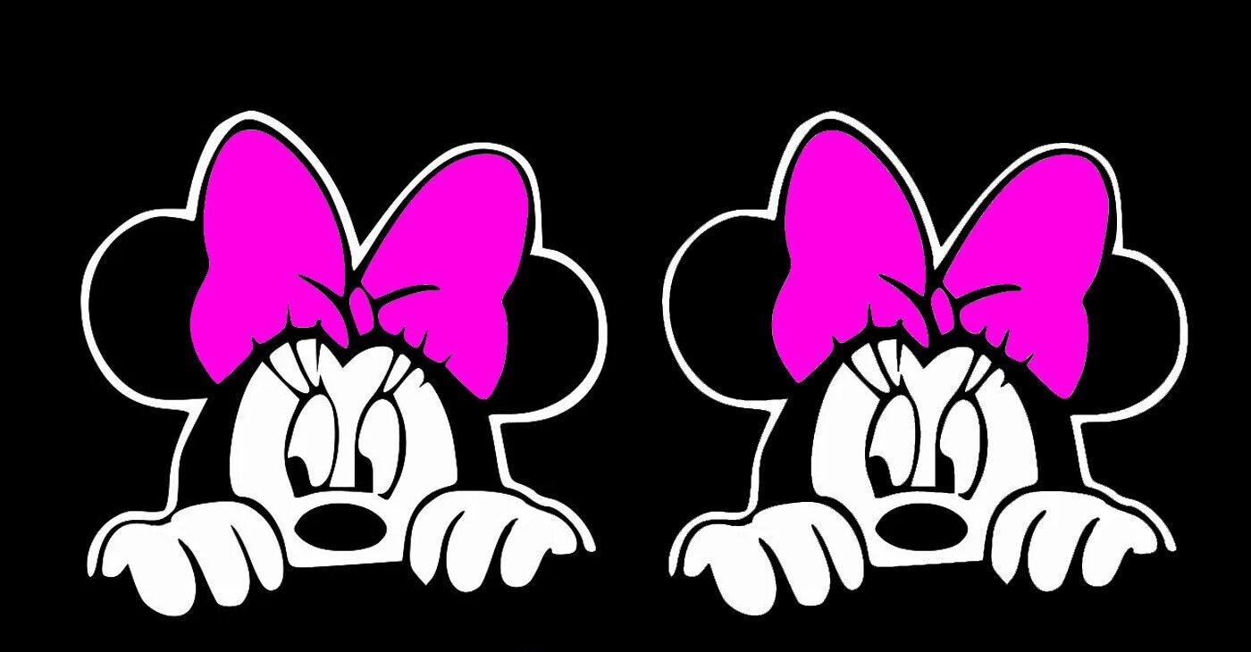 Minnie Mouse Peeking Two 5" White Pink Vinyl Decals Car Truck Laptop Tablet