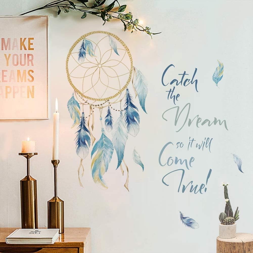 Dream Catcher Quotes Wall Decals Colorful Feathers Wall Art Stickers Bedroom …