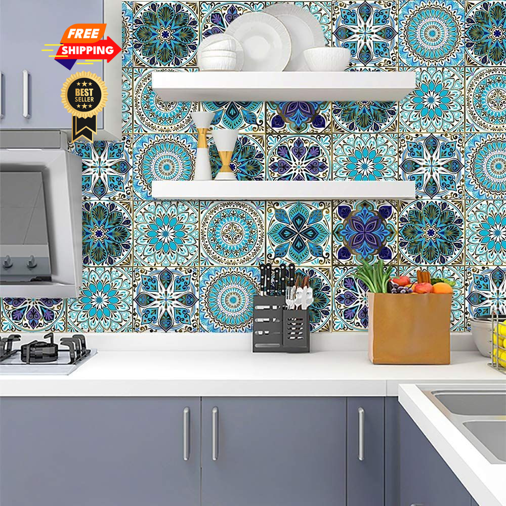 16PCS 5×5 Inch Mandala Tile Stickers, Peel and Stick Self 5 in,