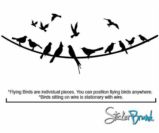 Flying Birds sitting on Wire Wall Decal Sticker by Stickerbrand #294