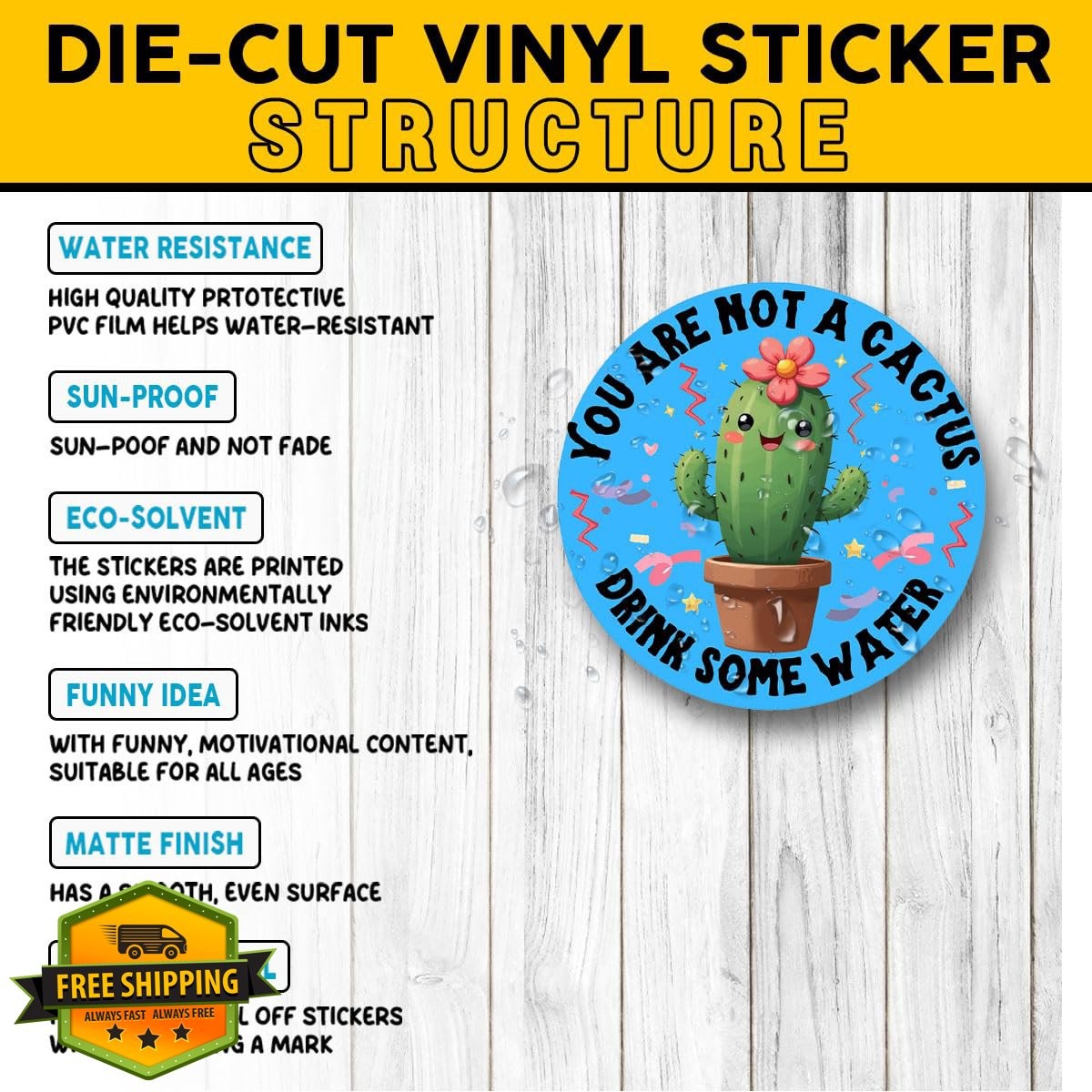 Vybonz 3pcs Cactus drink water sticker 3 inch