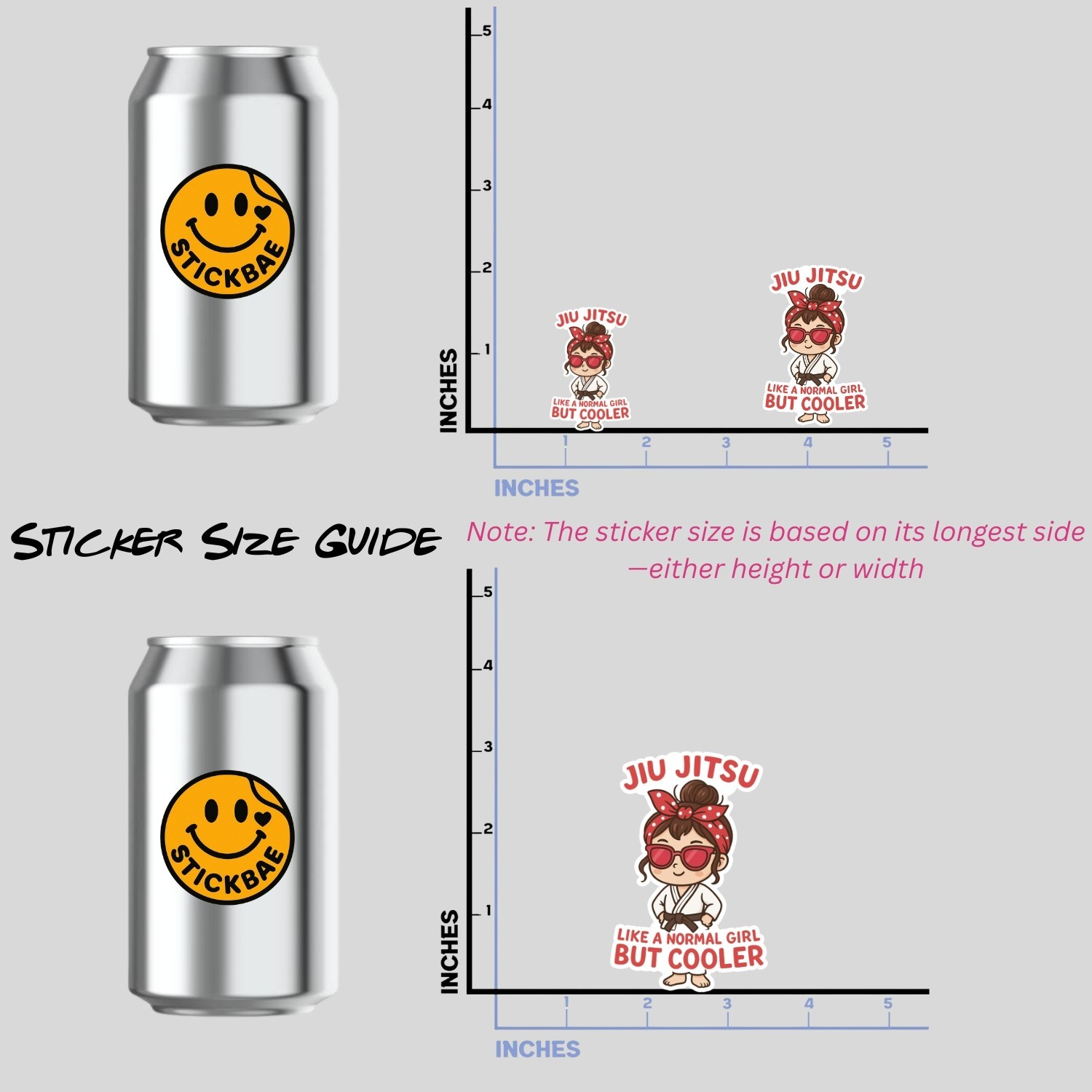 4PCS “Jiu Jitsu Girl Like a Normal Girl But Cooler” Chibi Kawaii Style Stickers