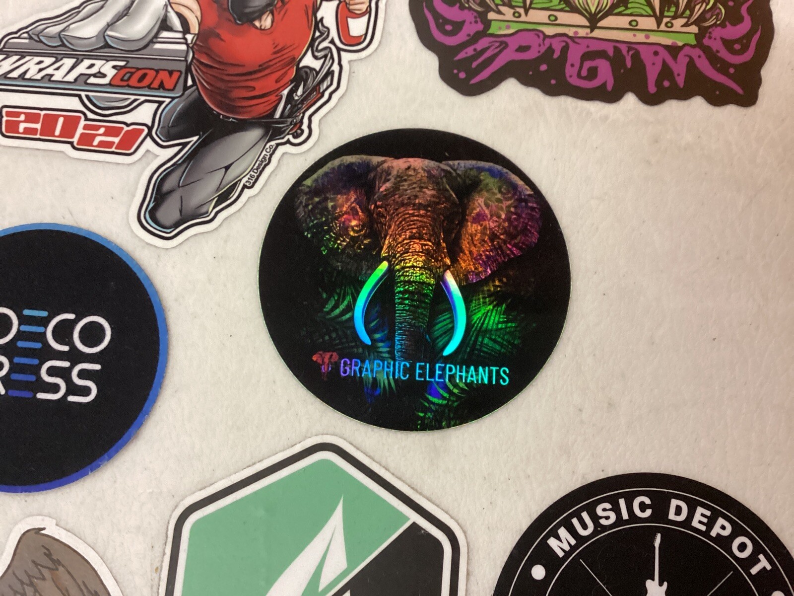 Graphic Elephants Vinyl Sticker 3” Holographic Screen Print Psychedelic Color￼
