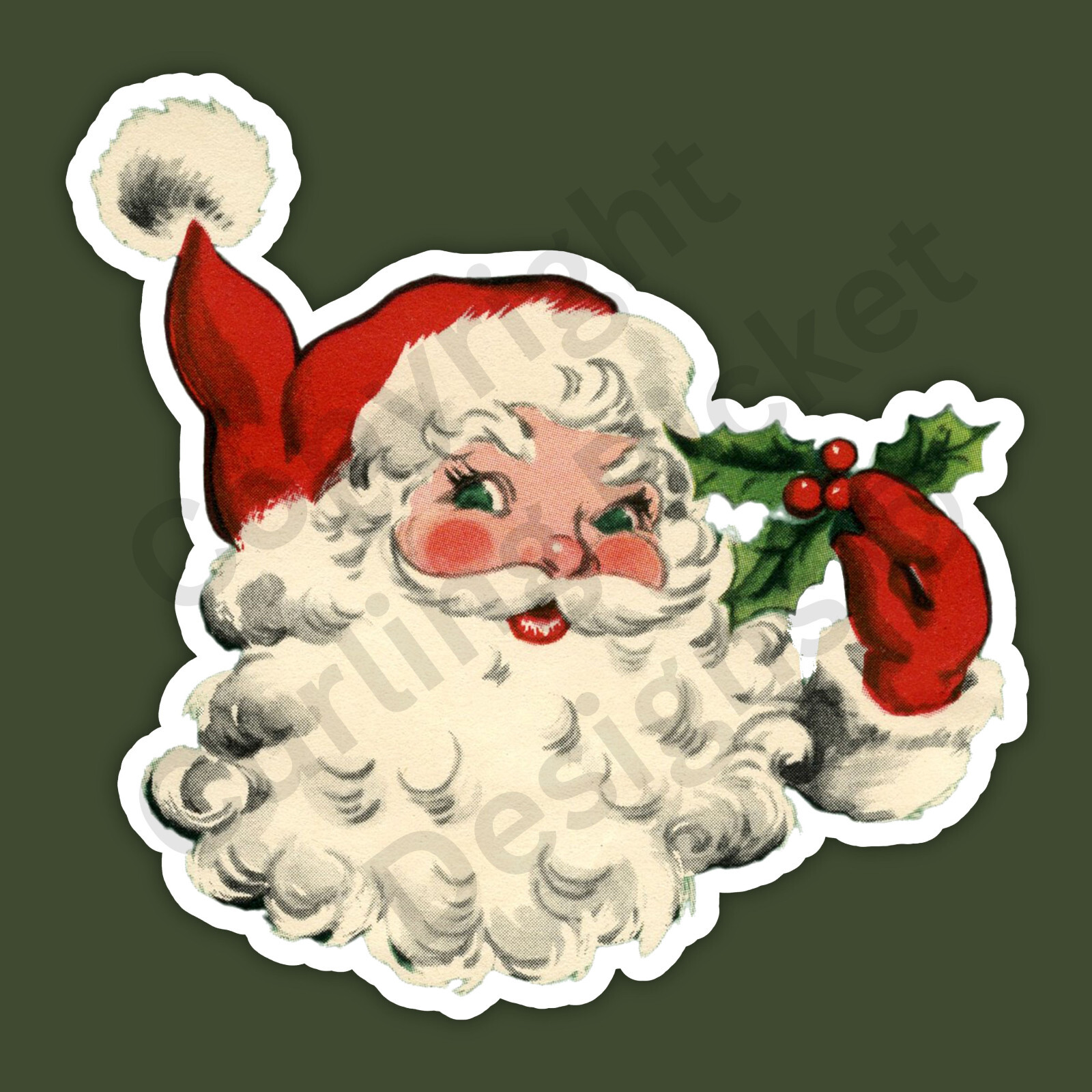 Vintage Christmas Card Style Santa Claus Holiday Holly 3" Vinyl Sticker