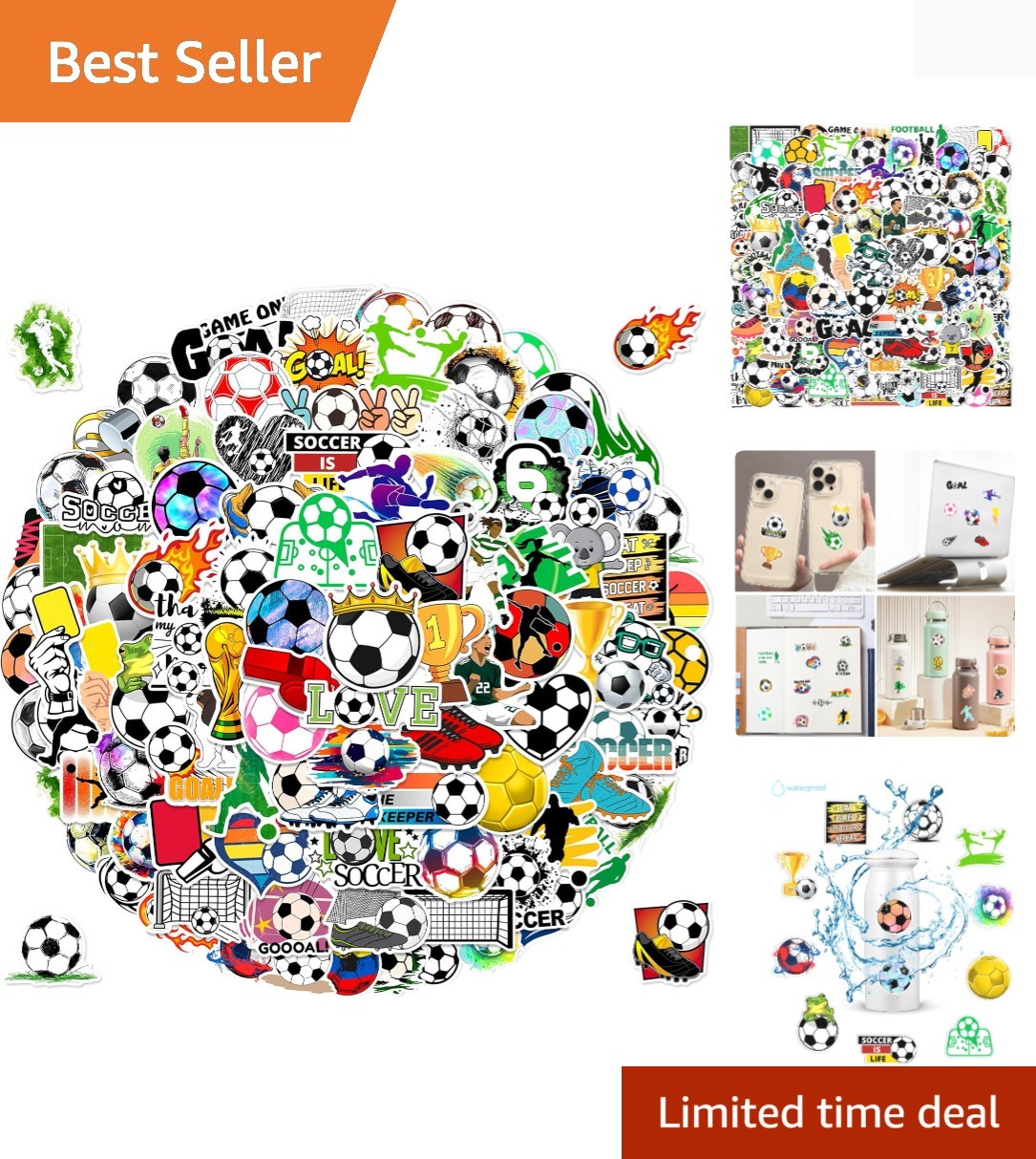 100pcs Soccer Sport Stickers for Kids, Cool Soccer Waterproof Vinyl Decal for…