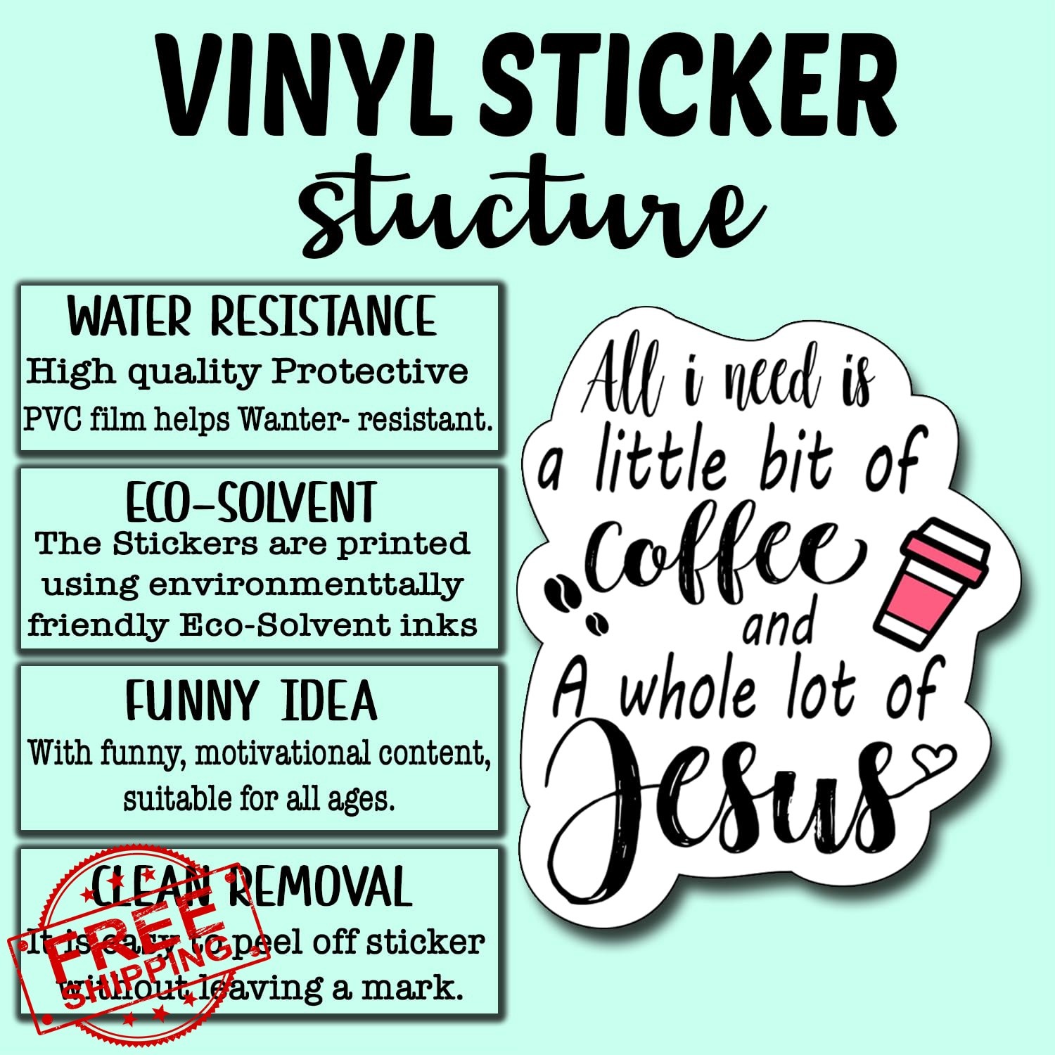 CATRACOS Coffee Jesus Sticker 3PC 2.5×3 Inch