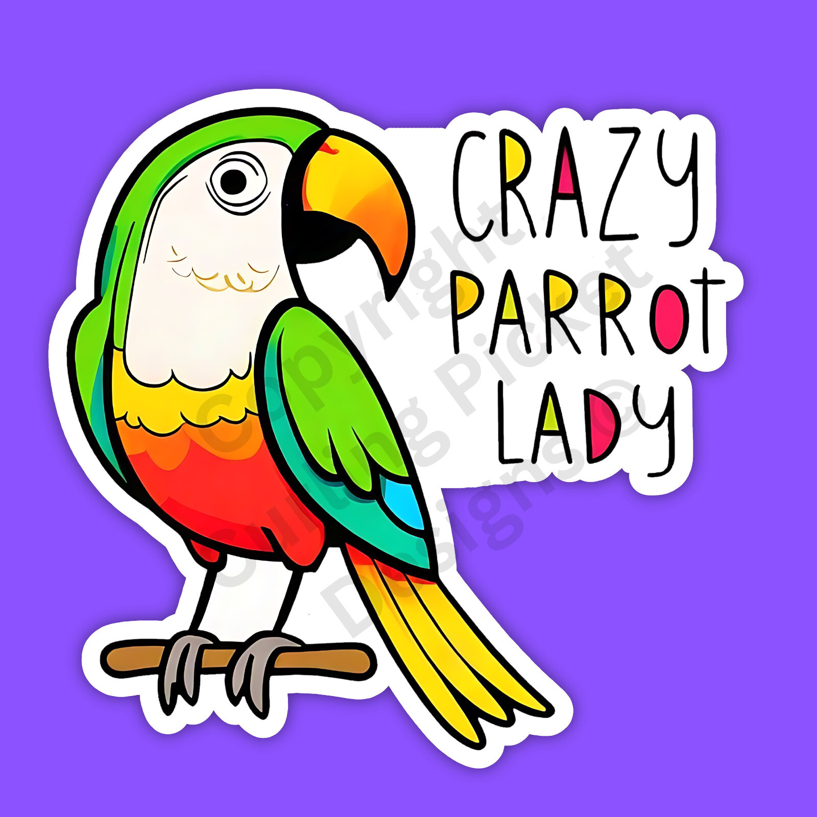 Crazy Parrot Lady Cute Funny Tropical Colorful Bird Exotic 3" Vinyl Sticker