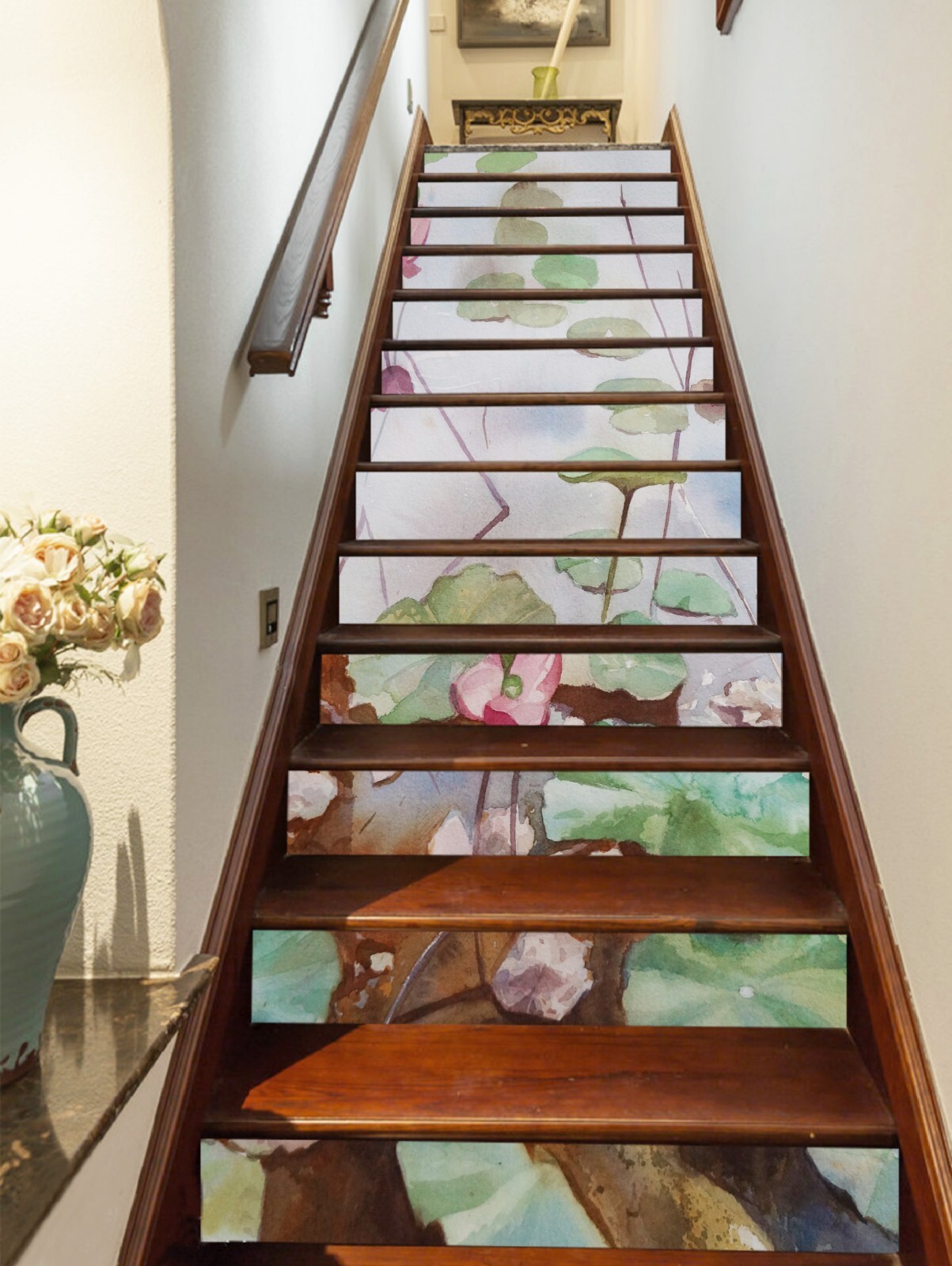 3D Pink Lotus Leaf AZ513 Stair Risers Decoration Mural Vinyl Wallpaper Kay