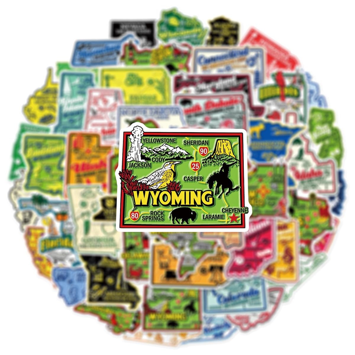 50Pcs United States Map Stickers – Waterproof Vinyl Removable No Usa-map