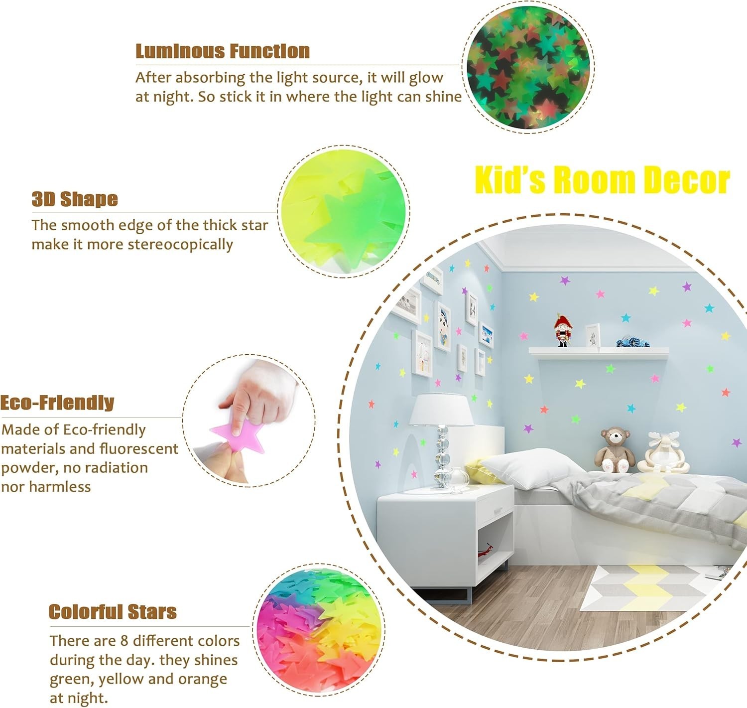 Multicolor Glow-in-the-Dark Sticker Set – 200pcs Stars and Moon for Ceiling