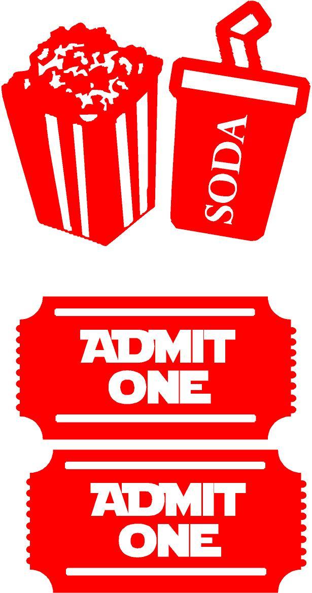 2 movie tickets Soda and Popcorn wall art mural theater room cinema decals