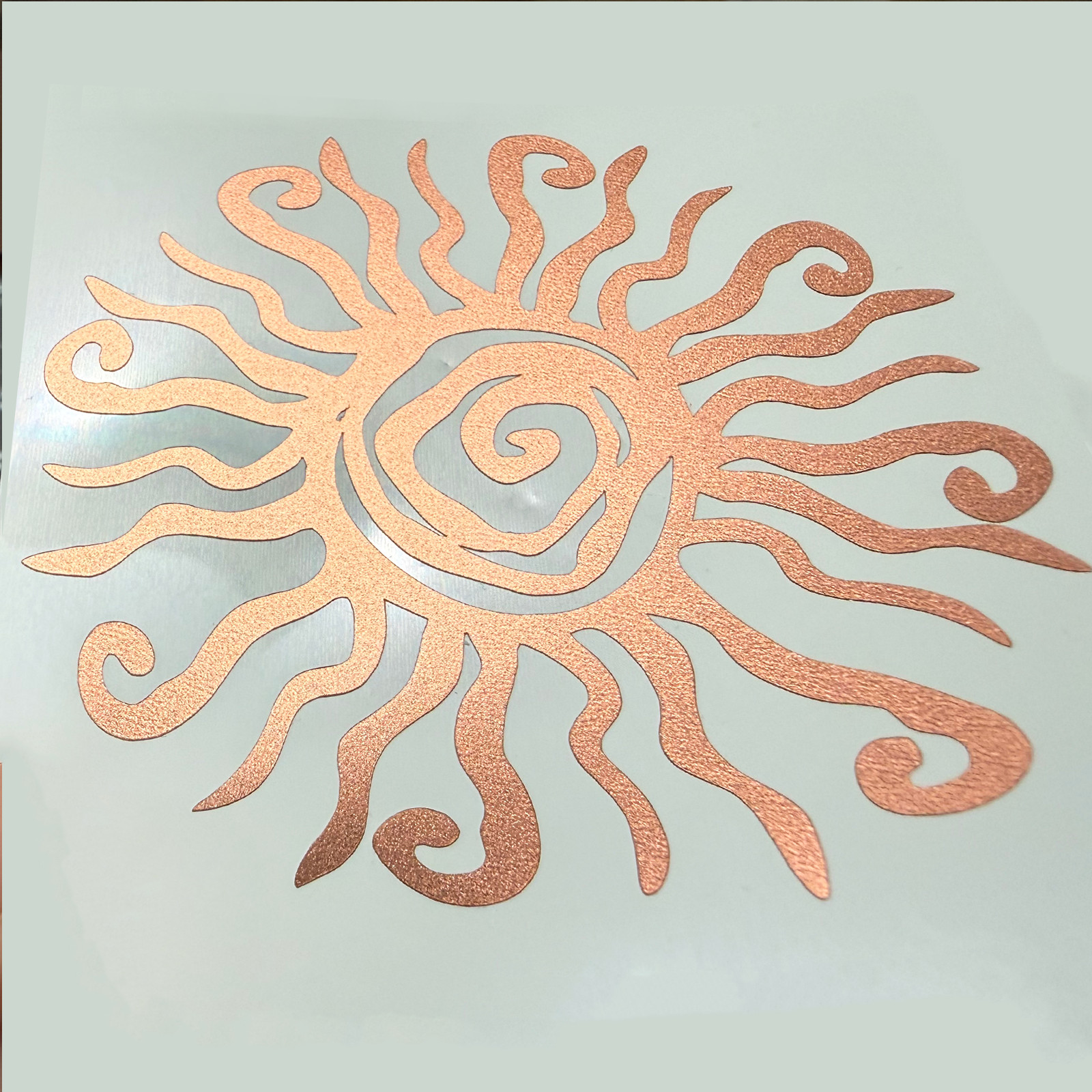 Satin Bronze Sun Decal 3.5" Tribal Spiral Sunburst Vinyl Sticker
