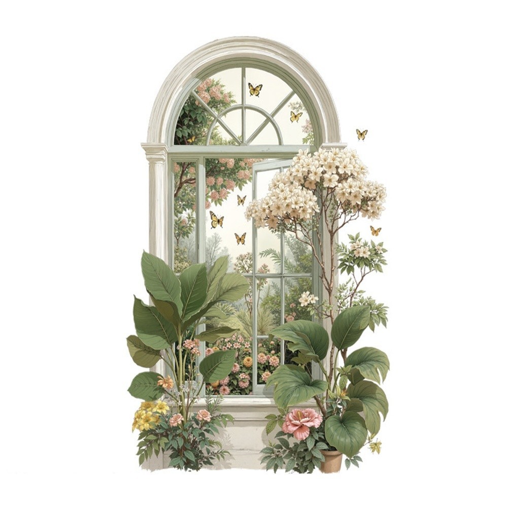 3D Fake Window Wall Sticker Removable Green Plants Flower Wall Decor PVC