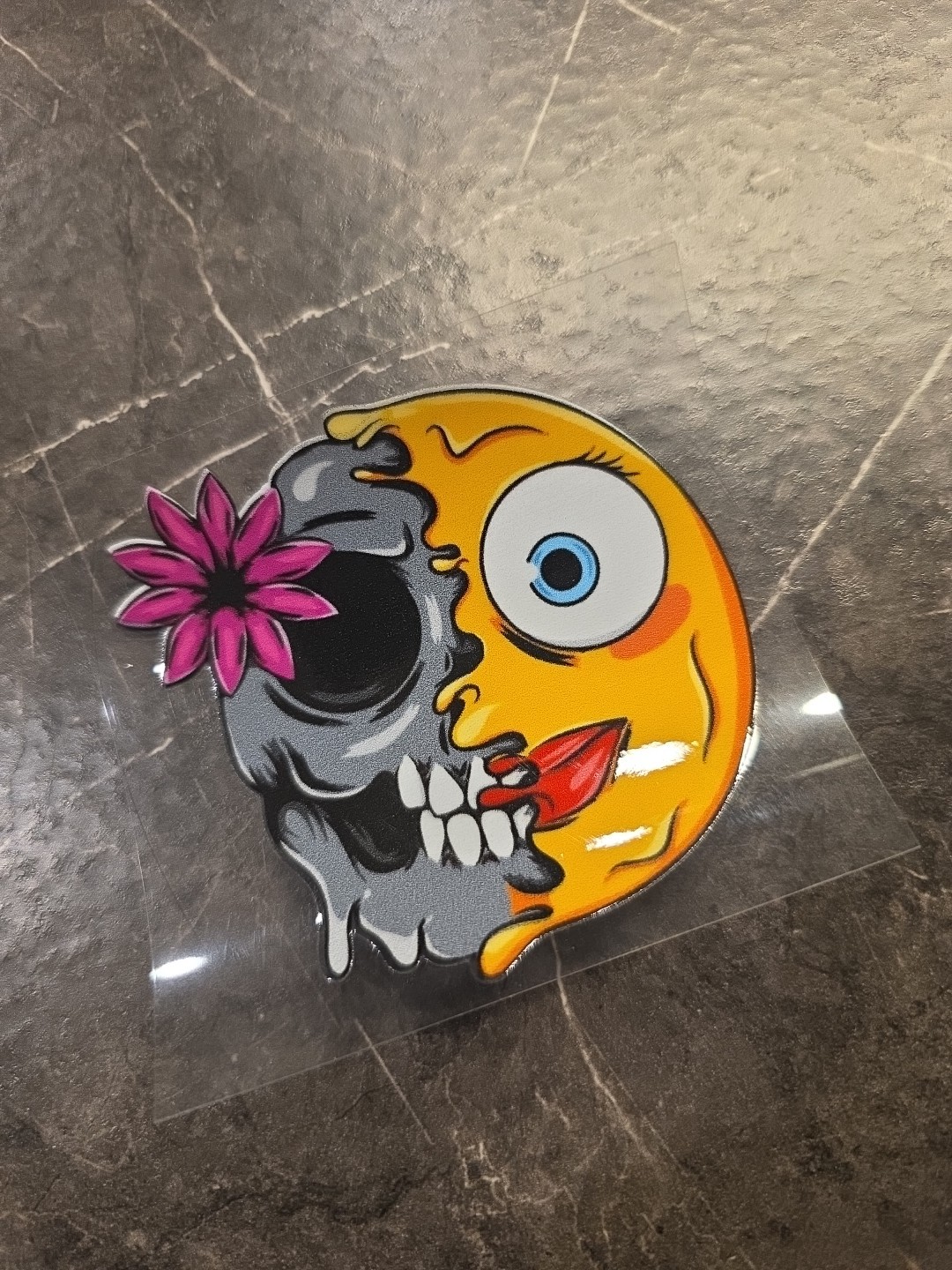 Female Zombie Smiley Face Flower Emoji UVDTF Raised Decal Sticker Waterproof