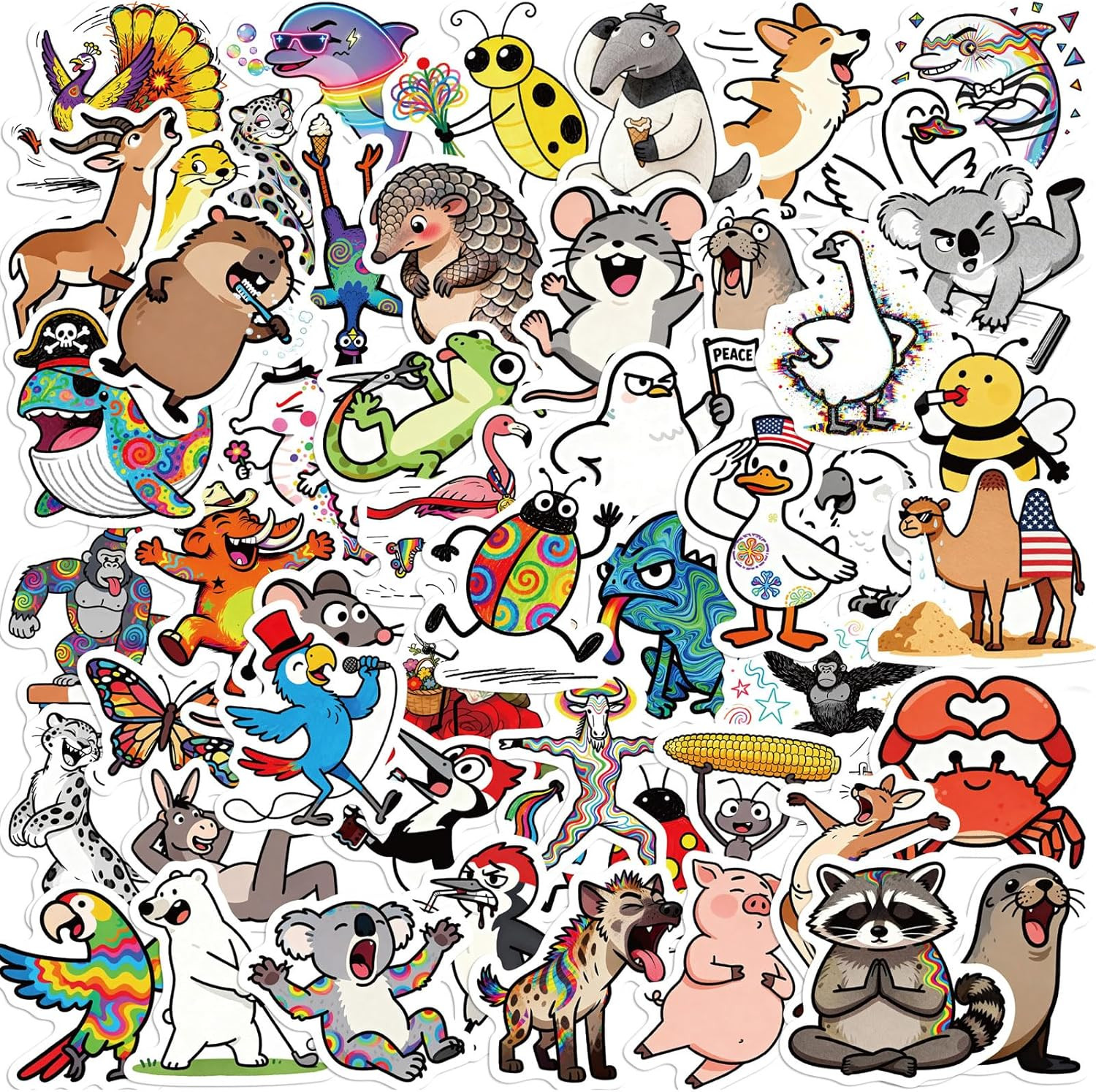 100 Pcs Funny Animal Stickers – Cute Waterproof Vinyl Meme Decals, Assorted Pack