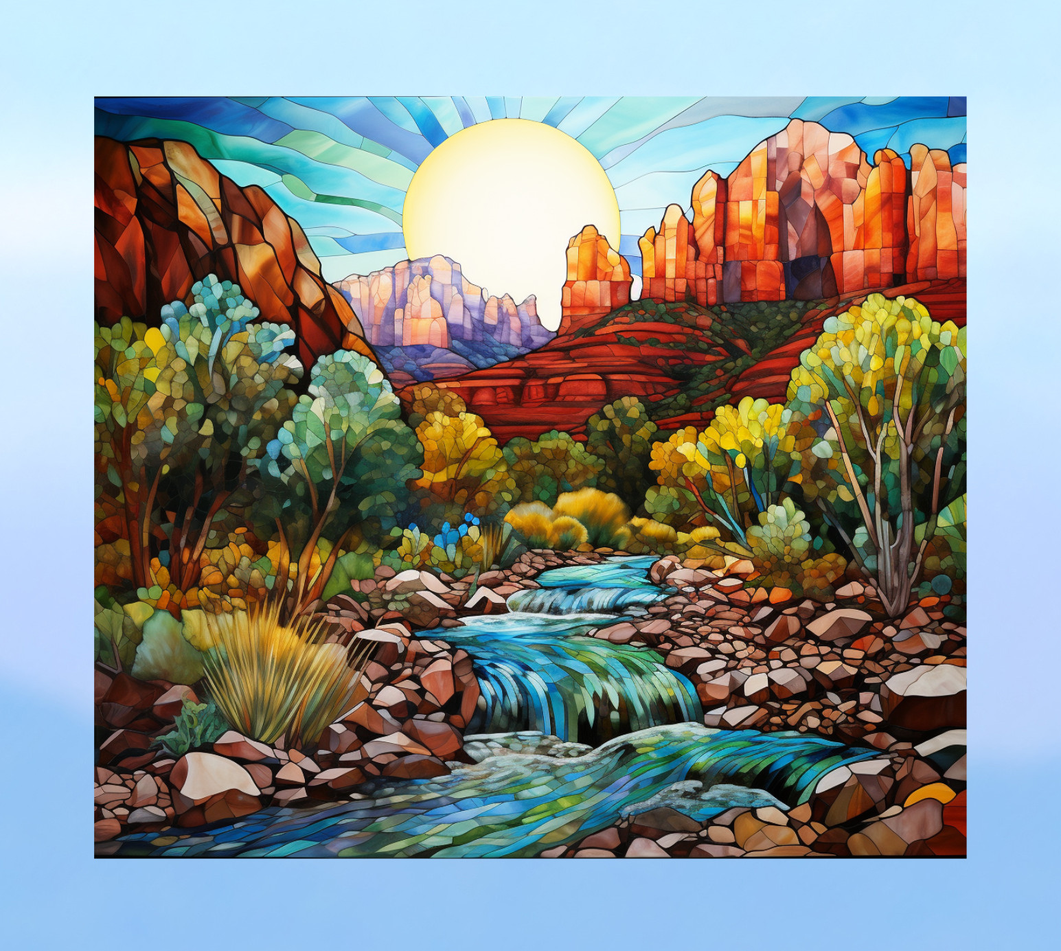Arizona Canyon Creak Faux Stained-Glass WINDOW CLING Sun-catcher Size 9.2" Vinyl