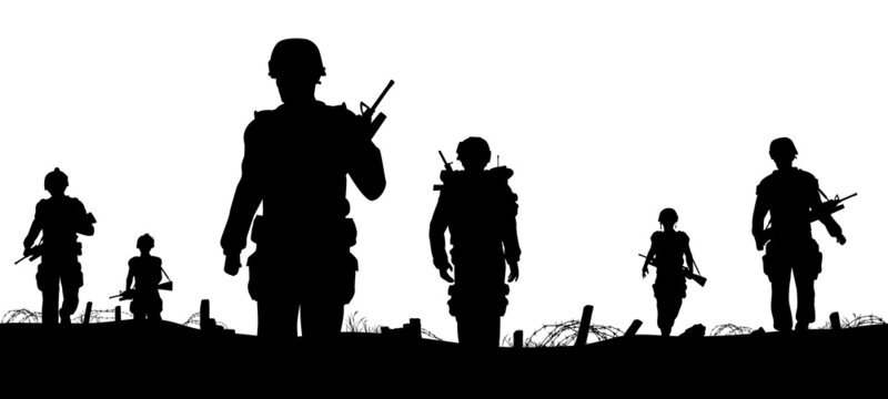 Vinyl Decal for Window – Soldiers on Battlefield Silhouettes (Military)