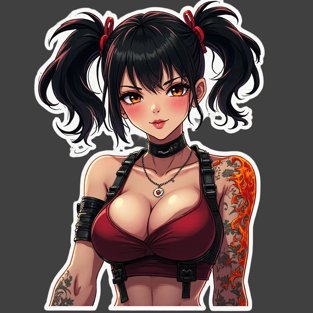 Pinup Girl Sticker Vinyl Decal Goth Anime Girl With Fire Ink And Dark Style Art