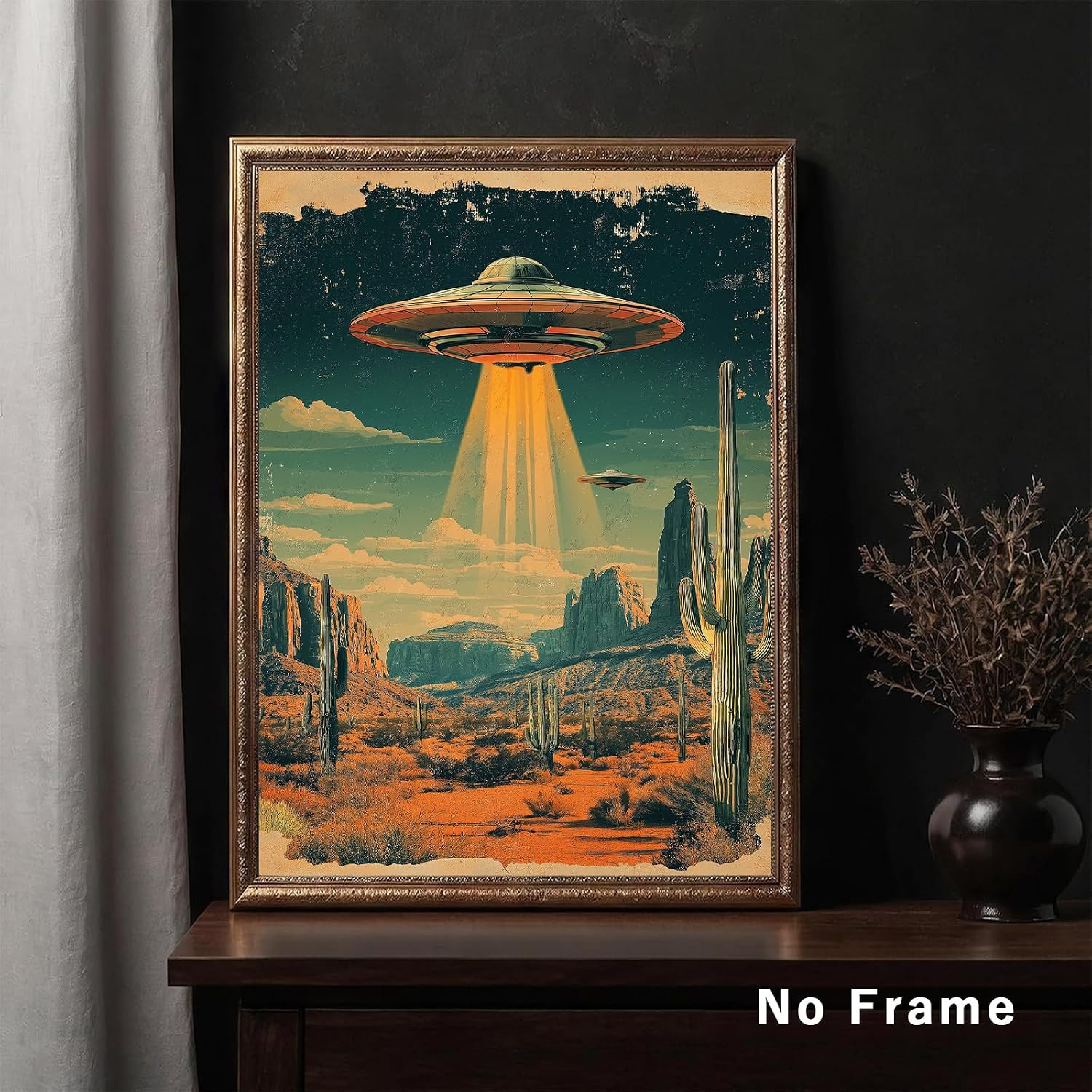 Retro 70'S Desert Ufo Wall Art Alien Art Poster for Living Room Retr