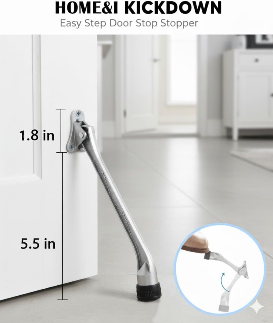 HOME&I Kickdown Door Stopper,7-Inch Door Holder Kick Door Kickstand Rubber Foot