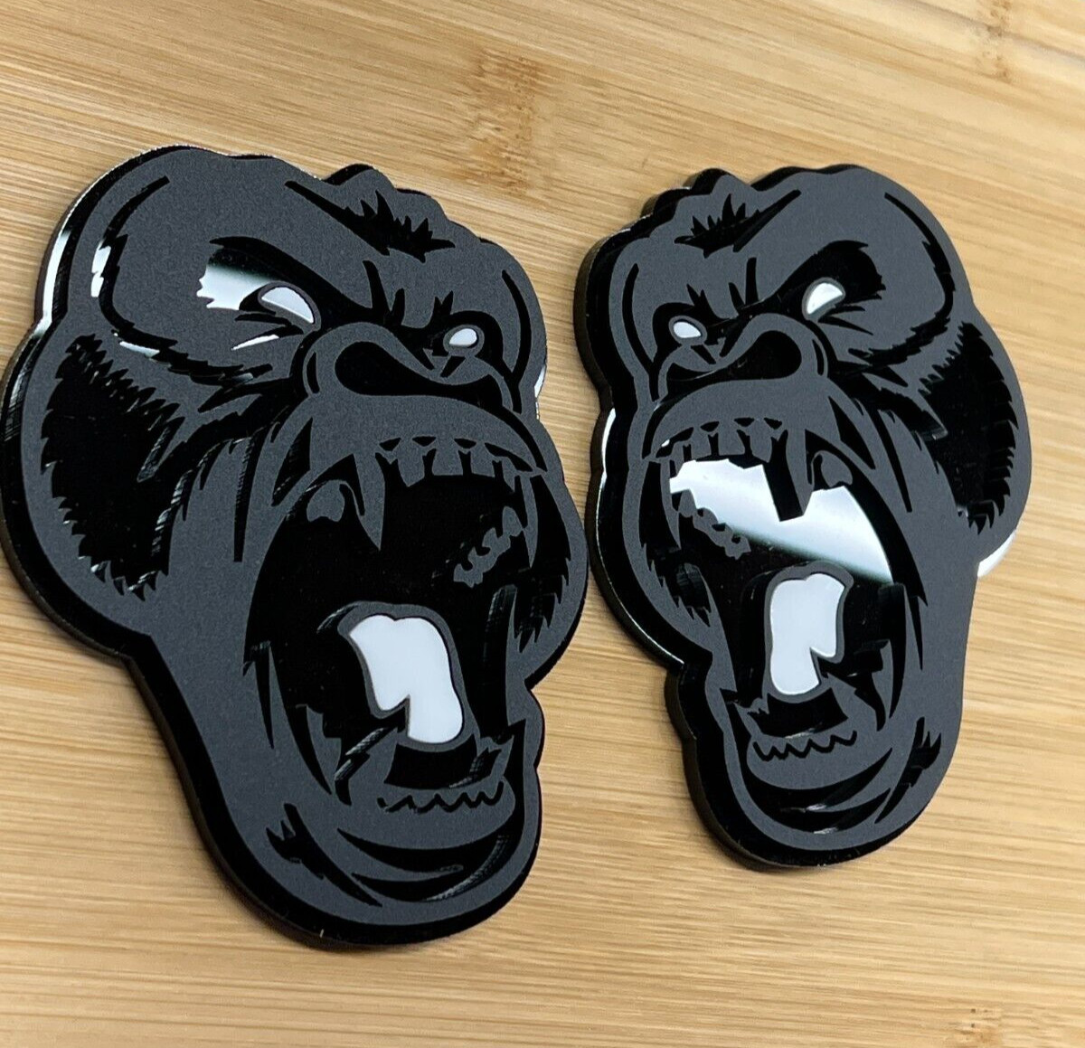 Angry Gorilla White Eye Car Truck Emblem Badge Matte Black /Black Custom PK of 2