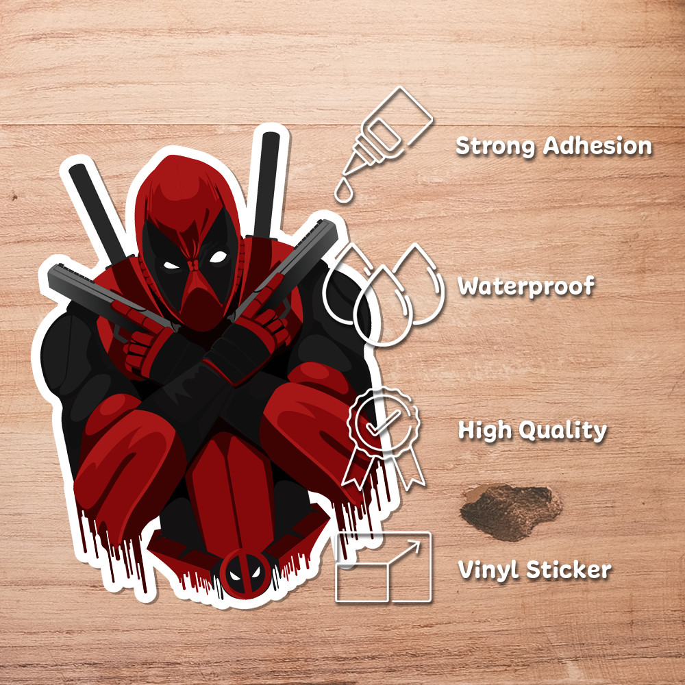 Deadpool Adhesive Vinyl Decal, Weatherproof Sticker 5"W x 5"H