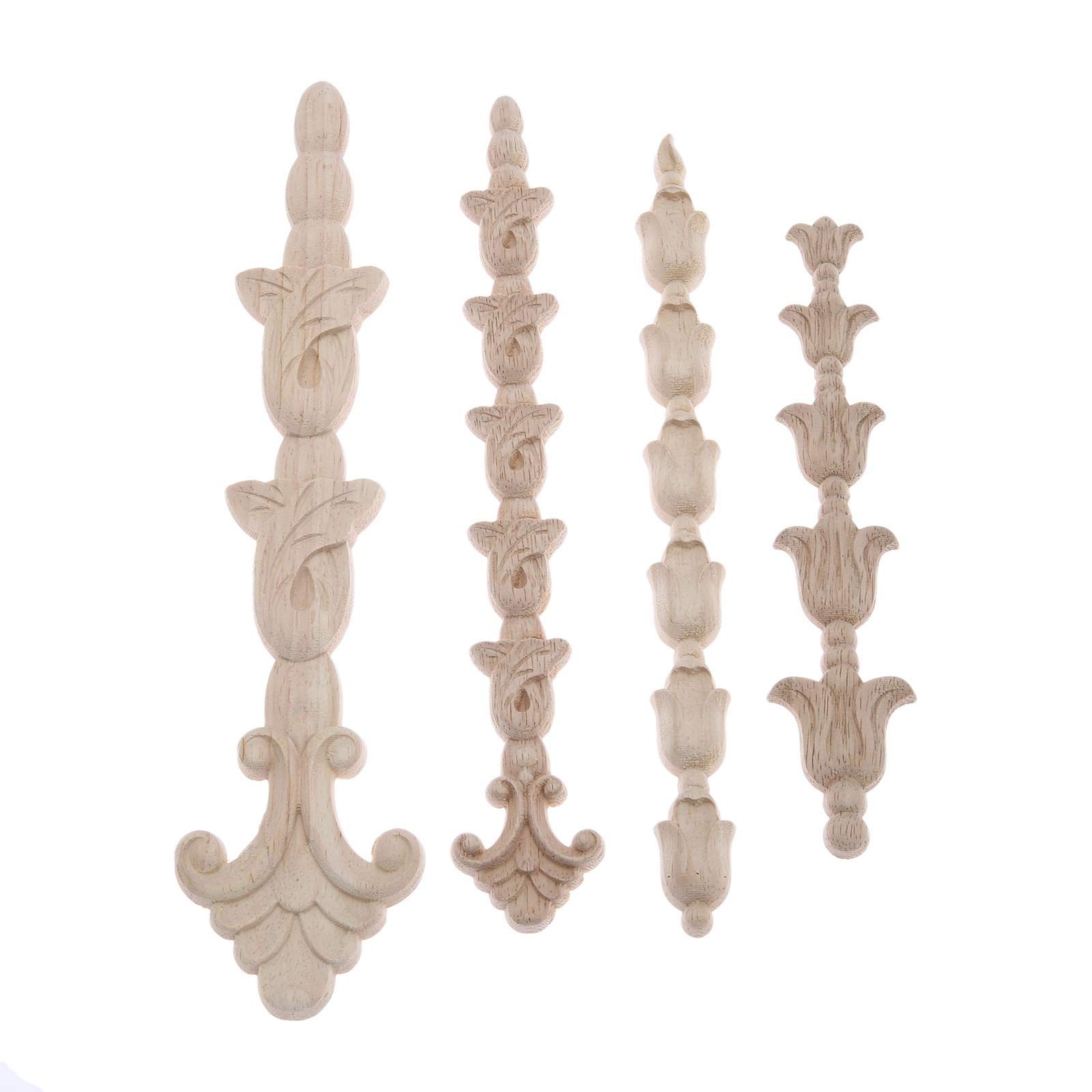 Long Wood Carved Frame Decals, 4-Pack Furniture Decorative Onlays Appliques S…