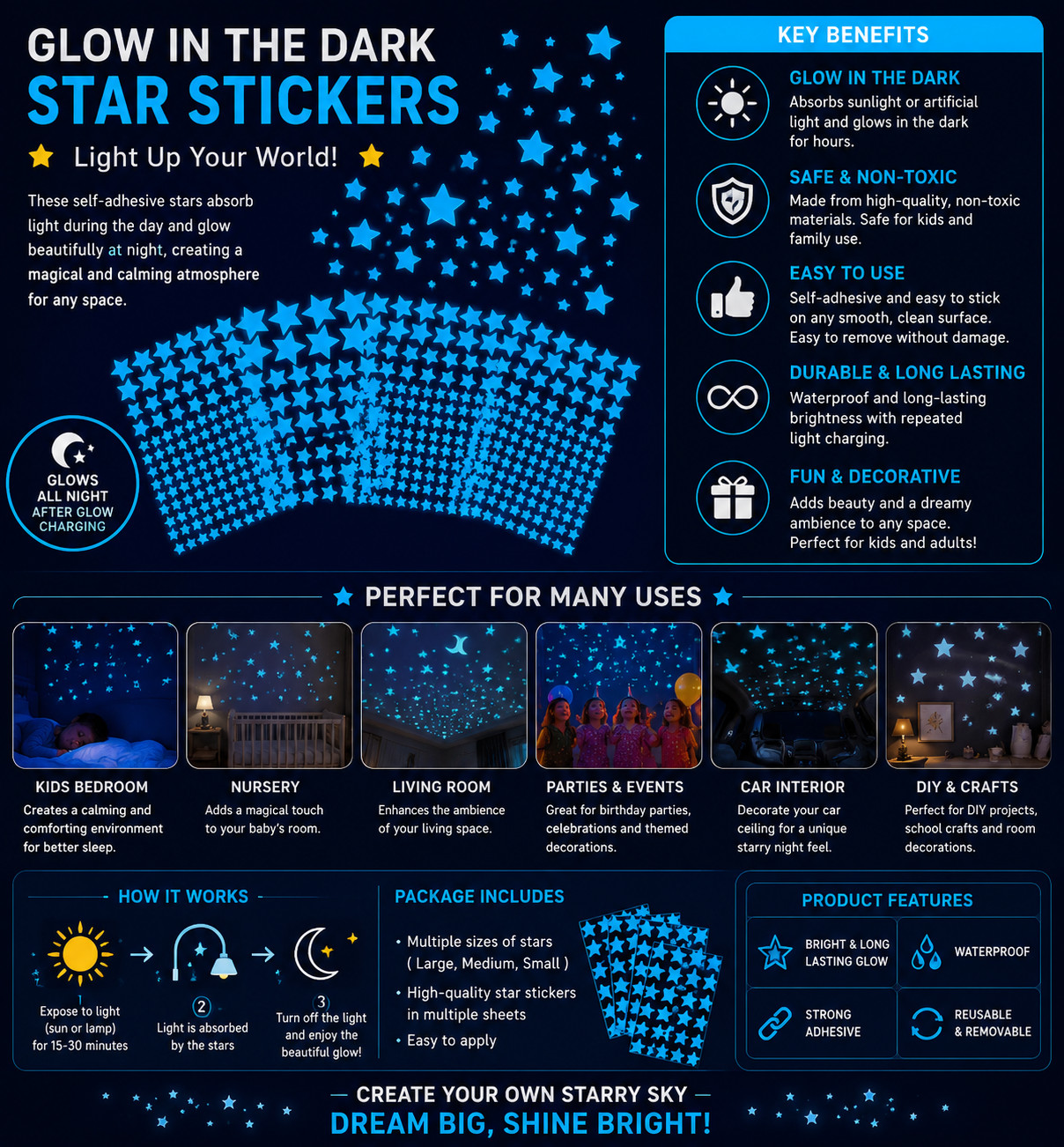 421Pcs Glow in the Dark Stars Space Wall Decals Ceiling Stars for Bedroom|Galaxy