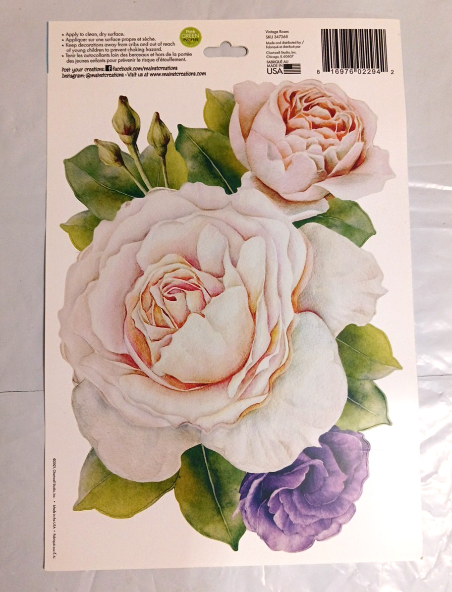 Wall Decals 10" Flowers. Rose + Pink. 3 sets. Peel and stick floral decorations