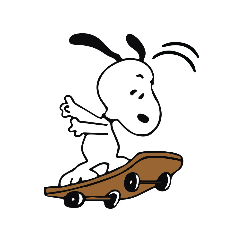 Peanuts Snoopy playing with a skateboard, cute and fun sticker 4"W x 4.5"H