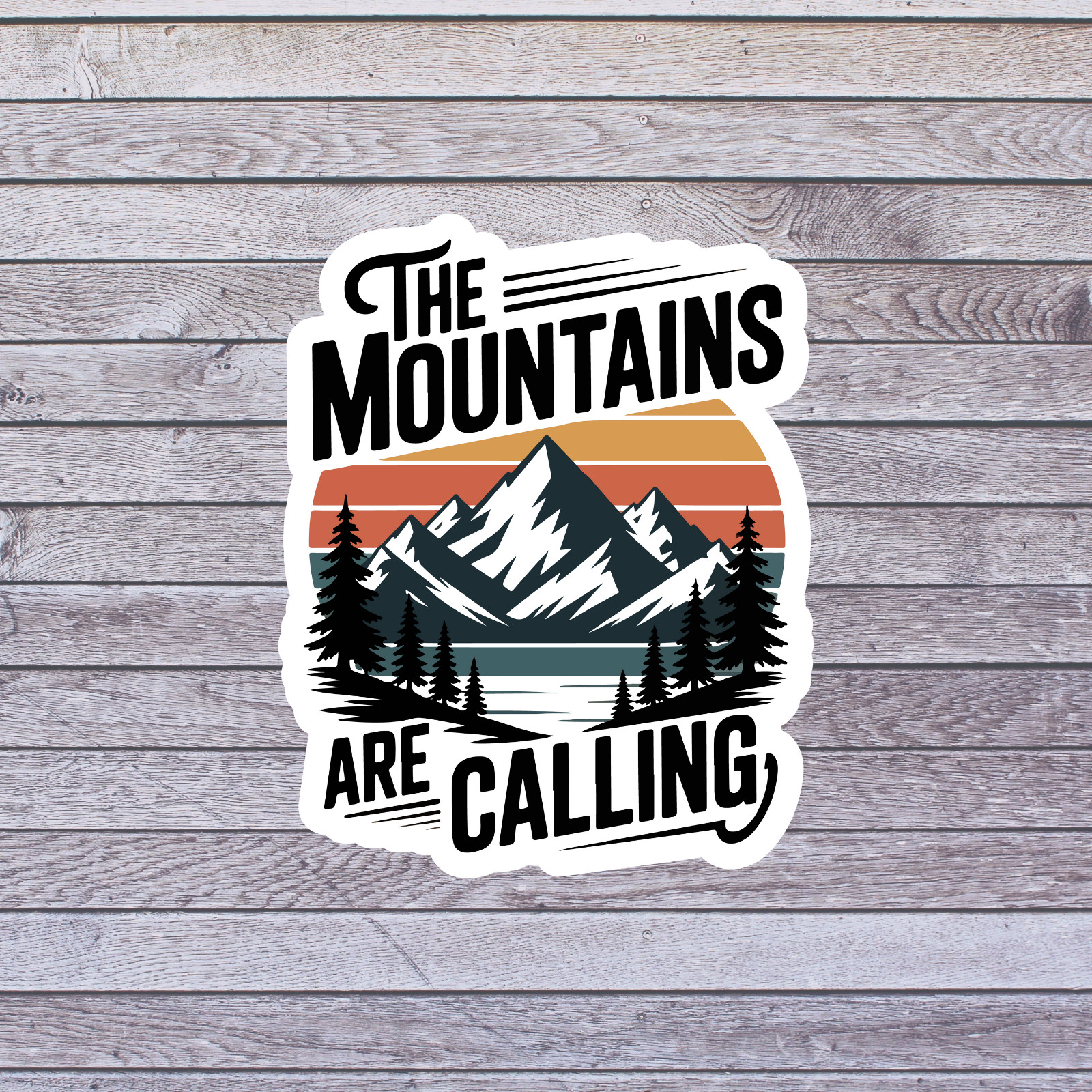 Hiking sticker vinyl decal the mountains are calling retro mountain