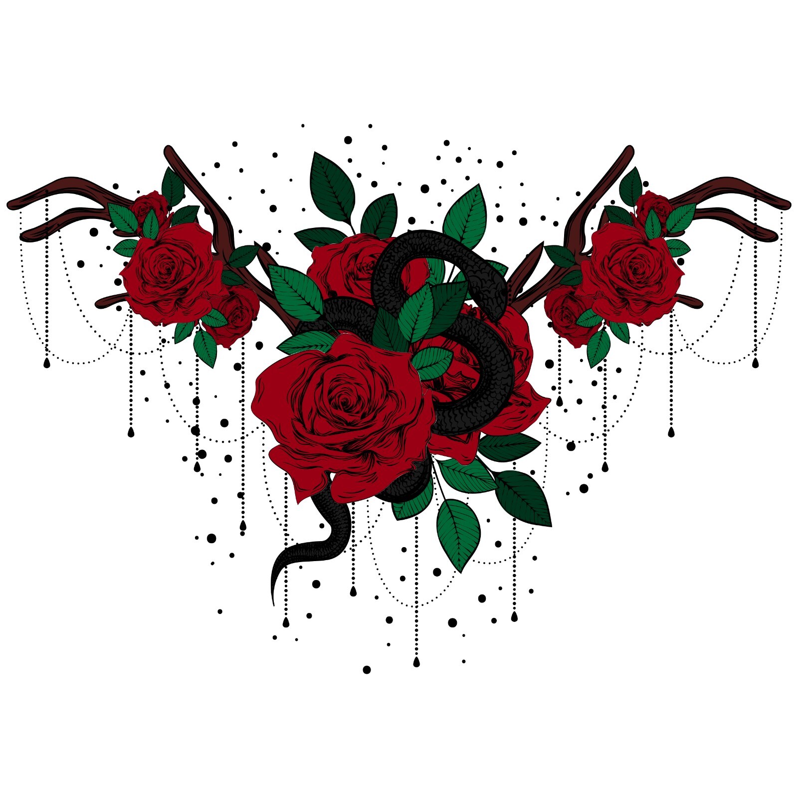 Rose Sticker (4 Inch) Gothic Retro Vine Sketch Vintge Botanical Floral Snake