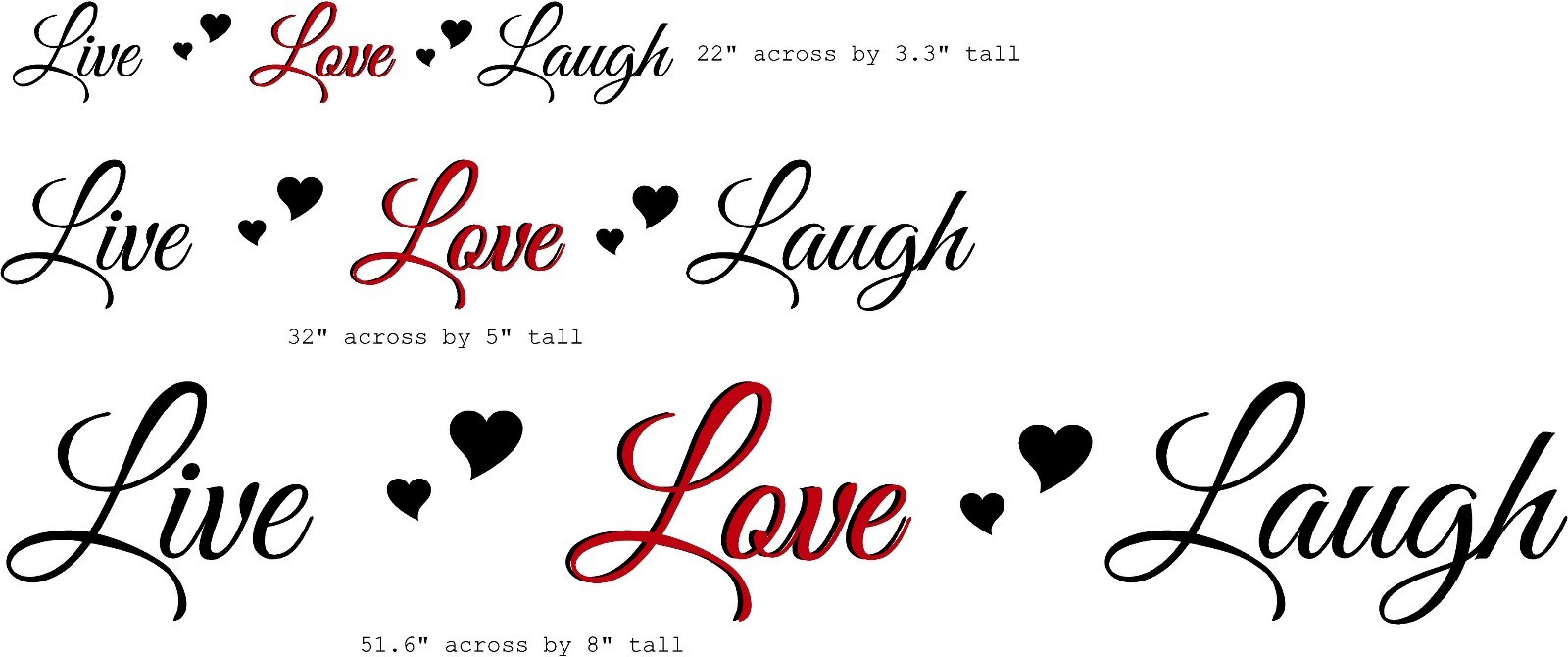 Live Love Laugh hearts wall decal sticker art for dining area kitchen bedroom
