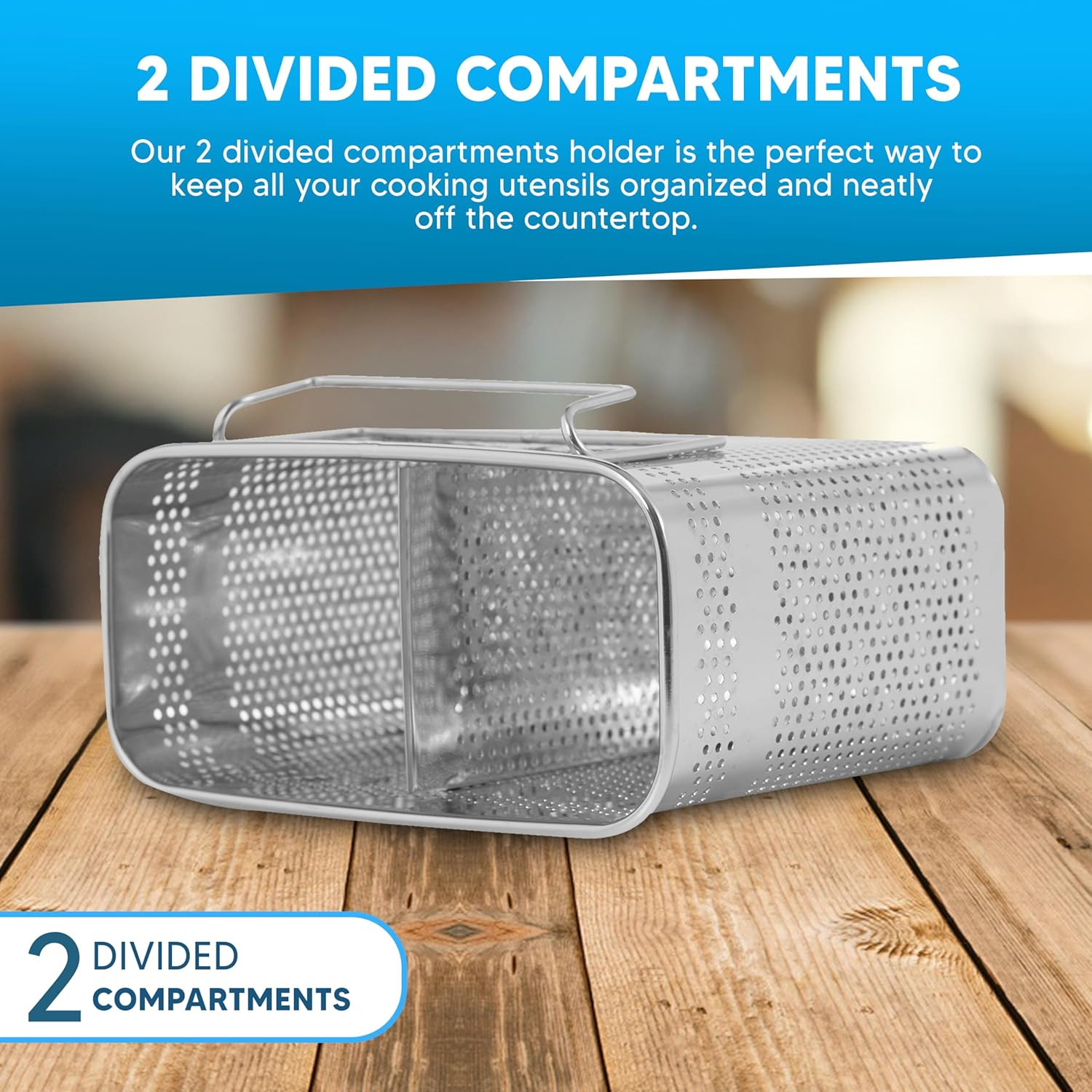 Silverware Drying Basket, Hanging Rectangular Utensil Holder with 2 Compartments