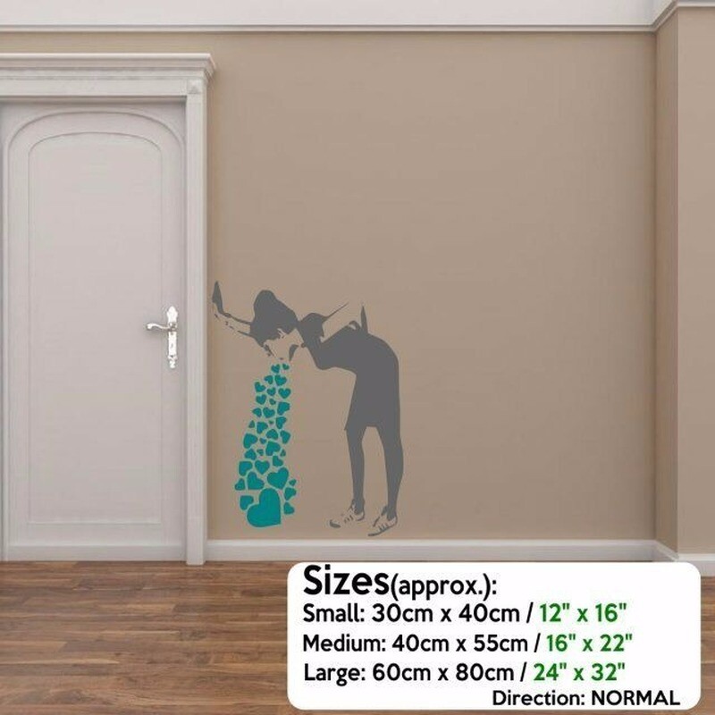 Banksy Love Hearts Drunk Lady Puking Sick Wall Sticker Iconic Graffiti Art Decal