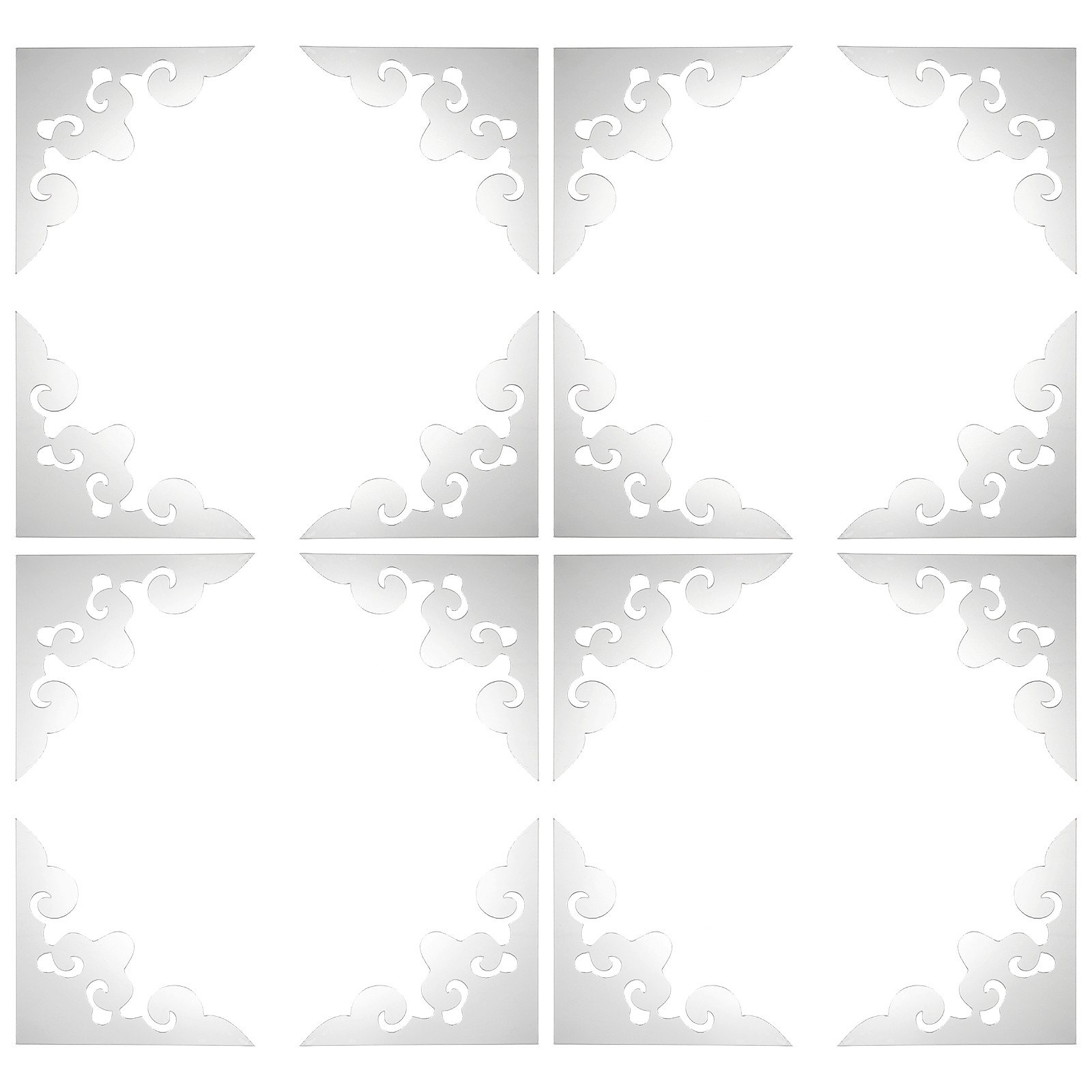 16Pcs Corner Decorative Pattern Hollow Mirror Wall Stickers(Silver 4×4"),