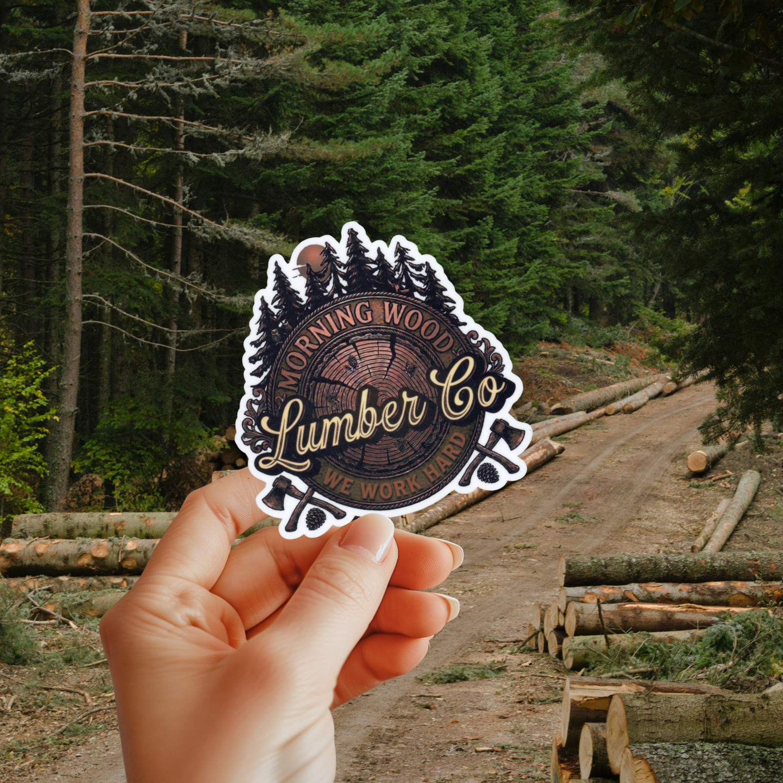 Morning Wood Lumber Co We Work Hard Sticker