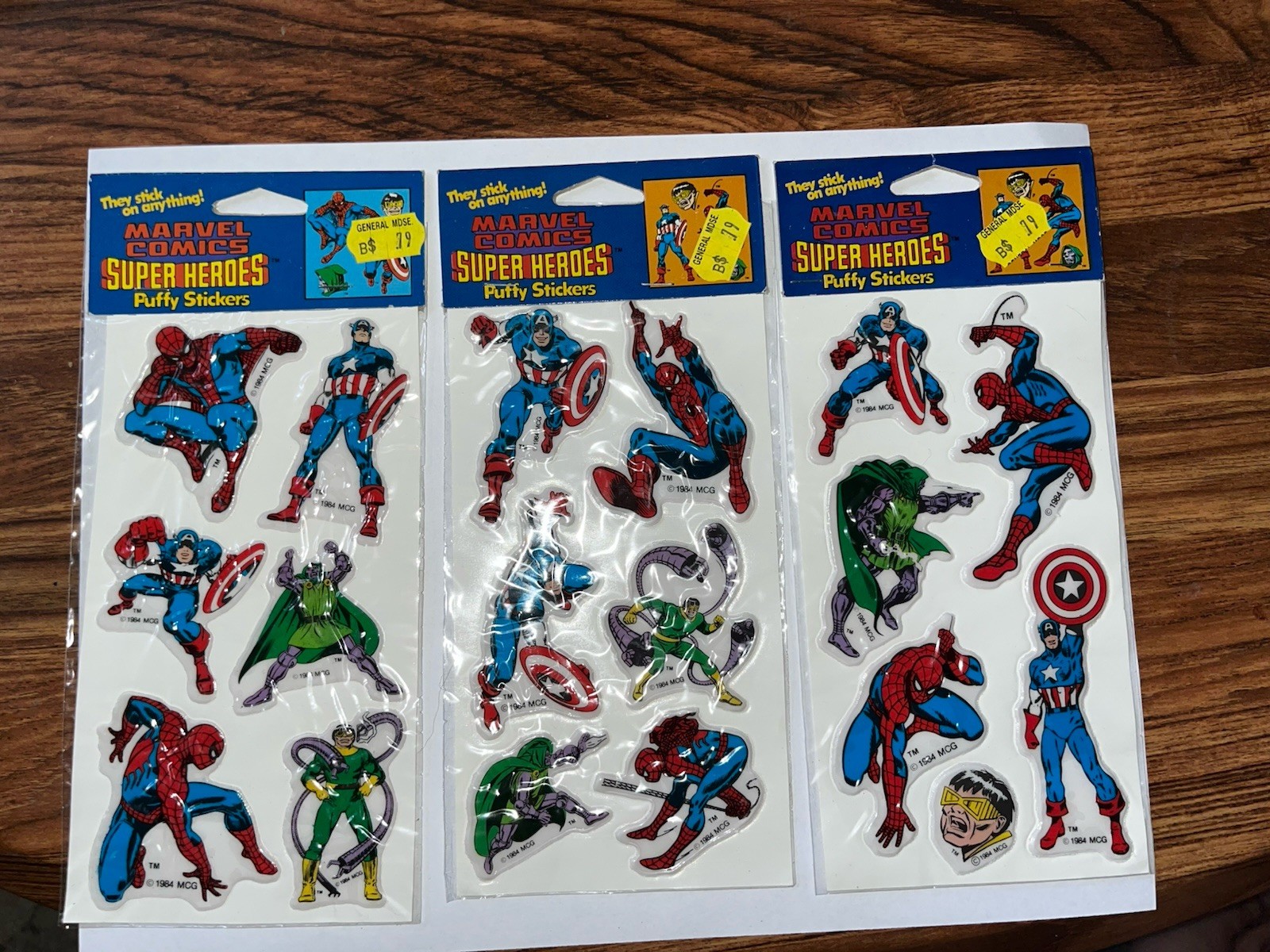 Vintage 1984 Marvel Comics – Super Heroes Puffy Stickers – New Sealed-LOT OF (3)