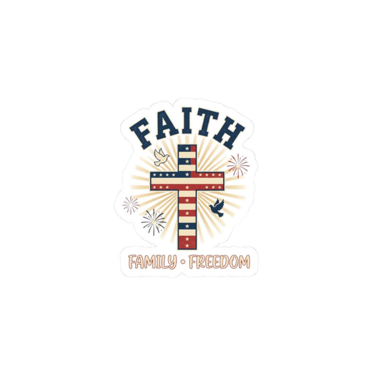 Faith Cross Patriotic Sticker | July 4th, vintage Americana