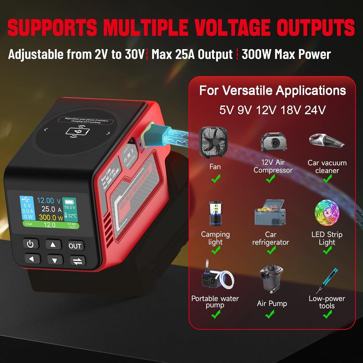 Voltage Regulator Compatible with Milwaukee 18V Battery Wireless Adjustable