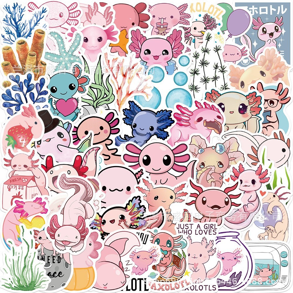50pcs AXOLOTL Stickers, Cute Animal Water Bottle Laptop No Residue Sticker, #217
