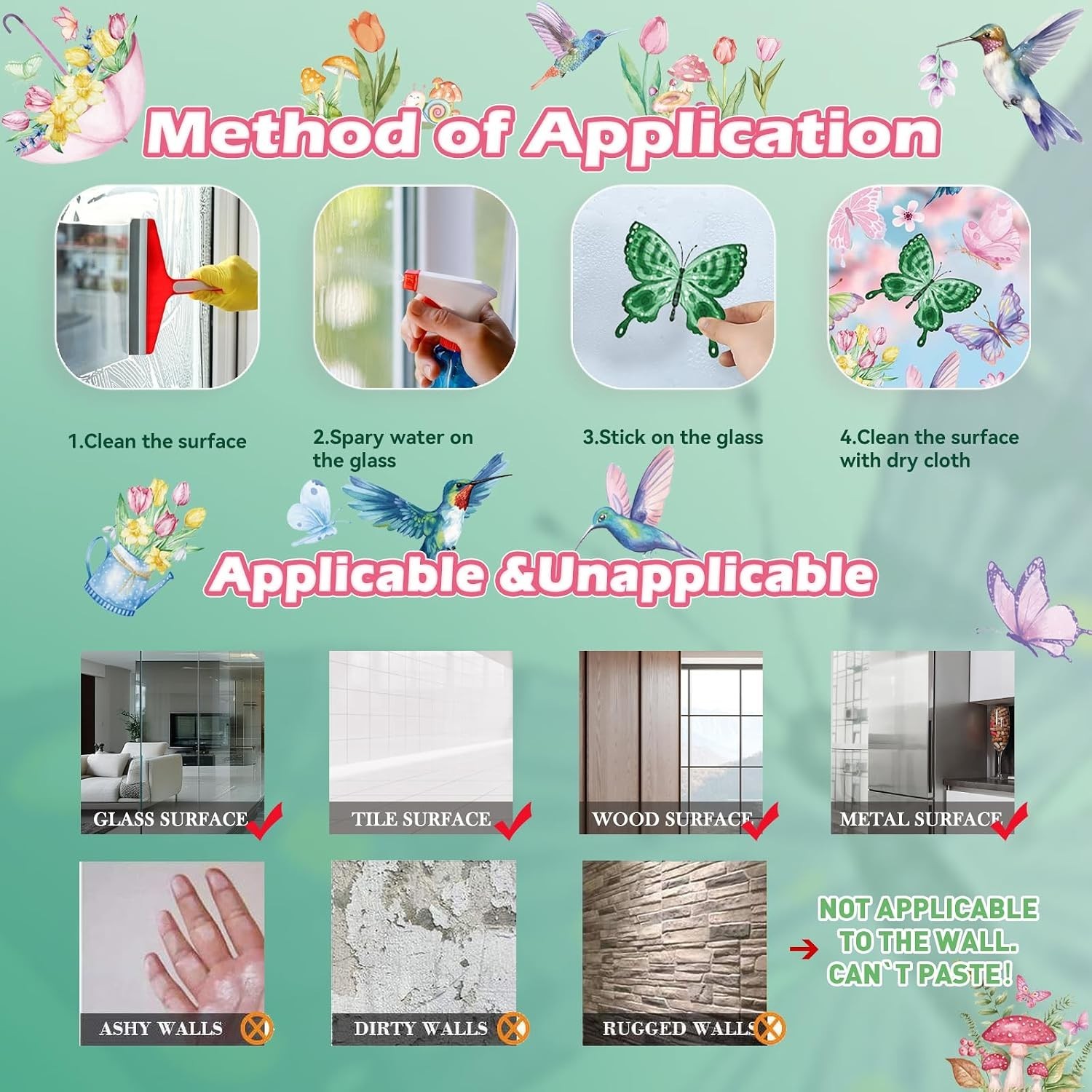Spring Window Cling Sticker – 83PCS Tulip Butterfly Flower Hummingbirds Windo…