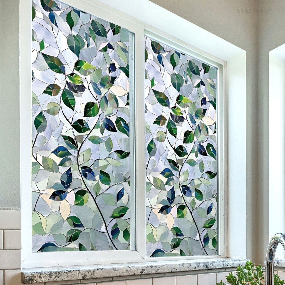 Window Film Elegant Foliage Design PVC Static Cling for Residential Use