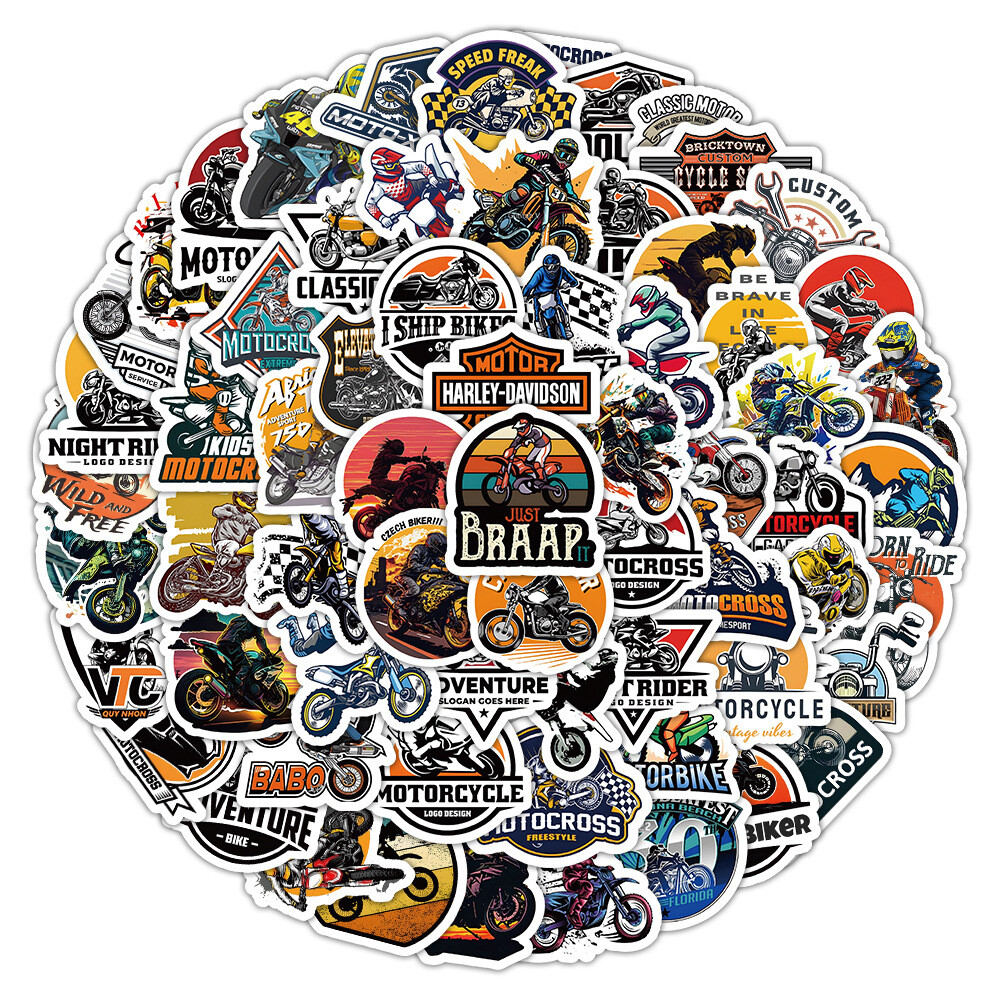 100Pcs Motorcycle Stickers for Kids Water Bottle Laptop Waterproof Scrapbooking