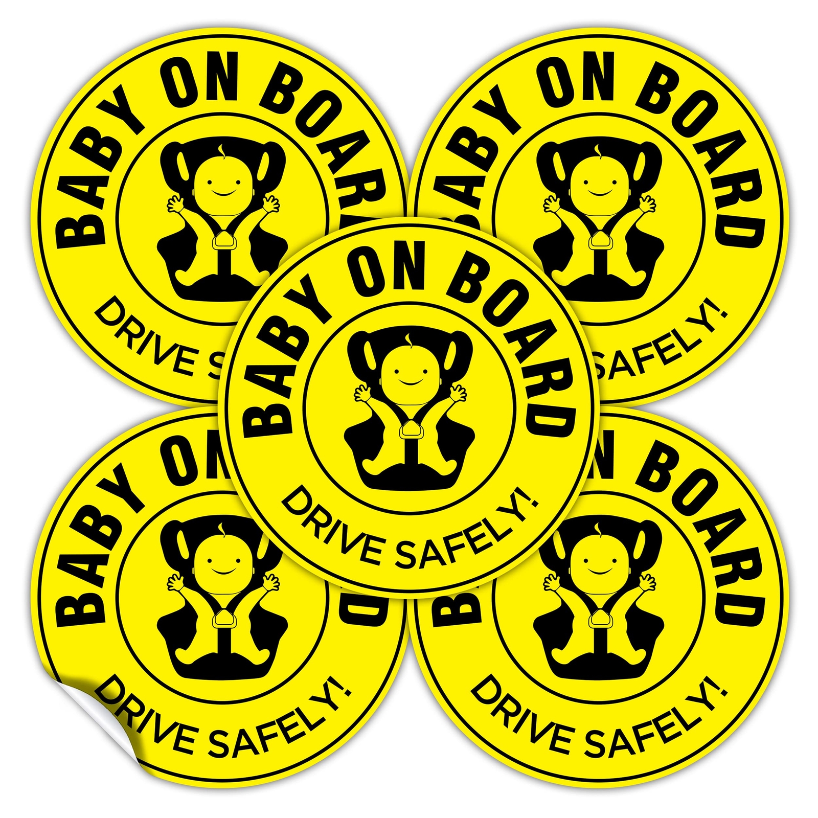 (Set of 5) Baby on Board Stickers | 4.5" Circle | 4 Mil Vinyl – LAMINATED For…